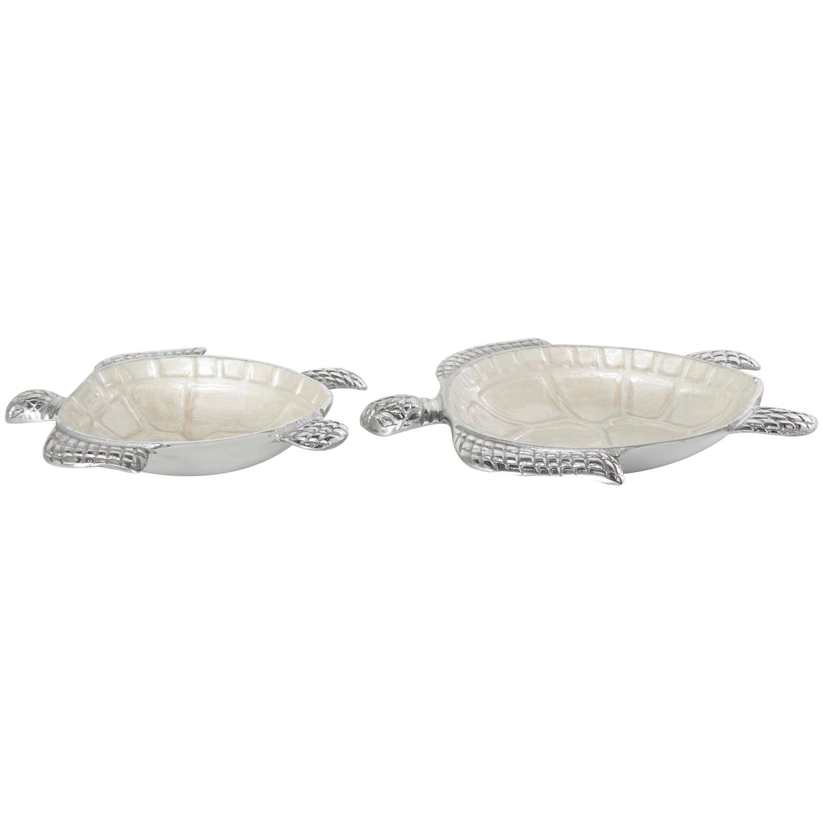 White Aluminum Metal Turtle Bowl with Silver Exterior Set