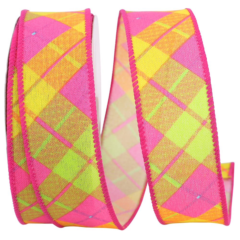 Reliant Wired Citrus Diagonal Plaid Ribbon