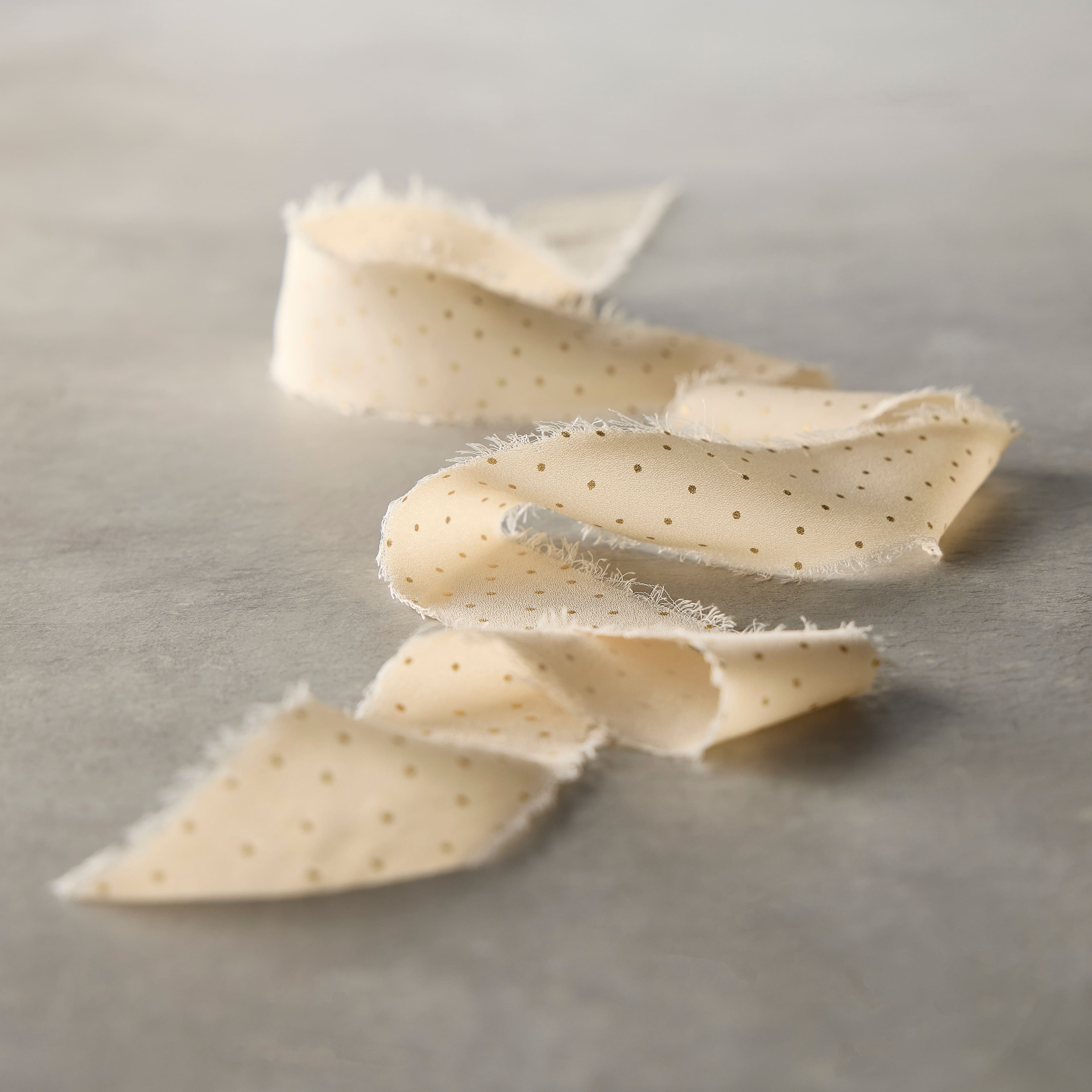 1.5" x 3yd. White Chiffon Gold Dot Ribbon with Fray Edge by Celebrate It® Classic