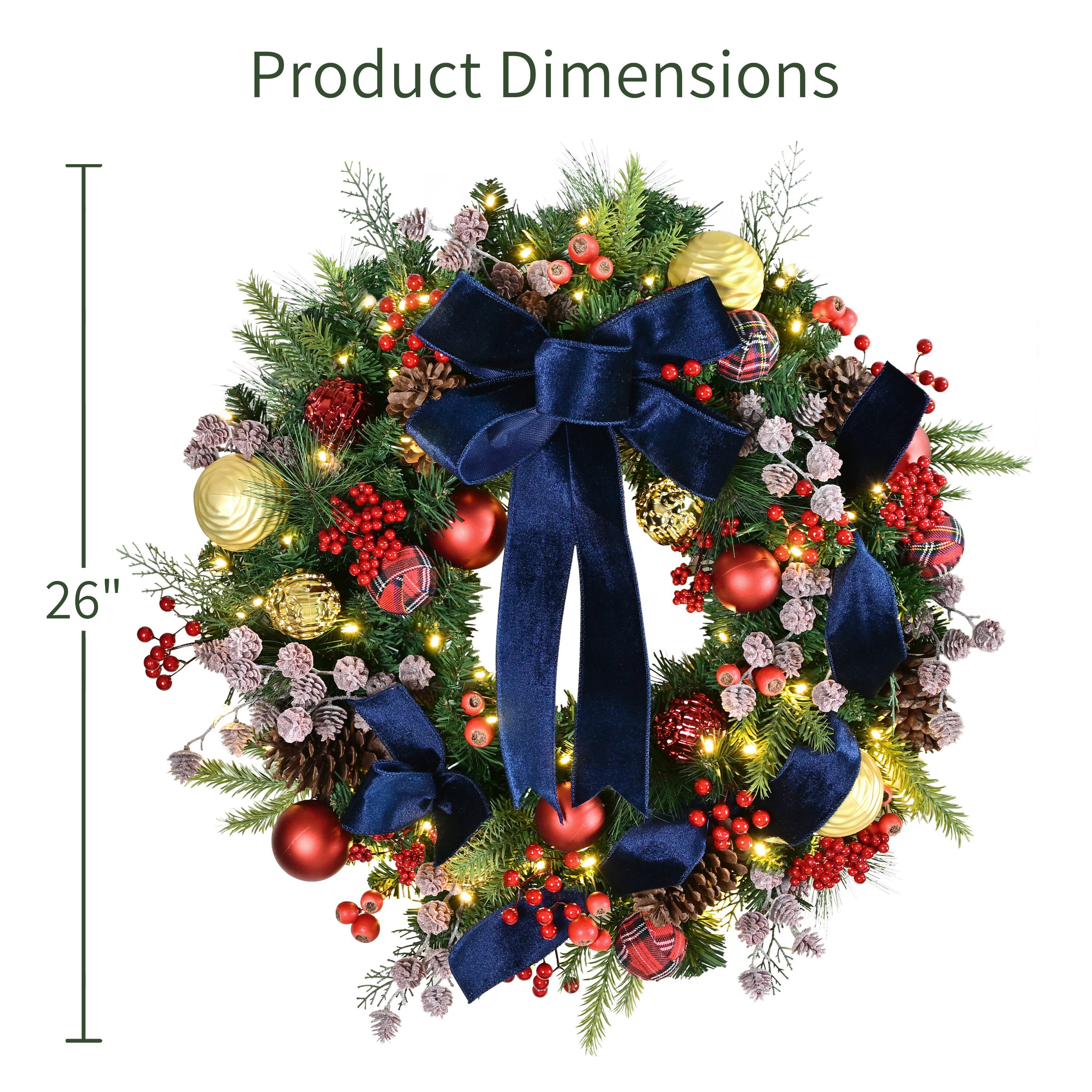 Puleo International 26" Pre-Lit Ornaments & Pinecones Artificial Christmas Wreath