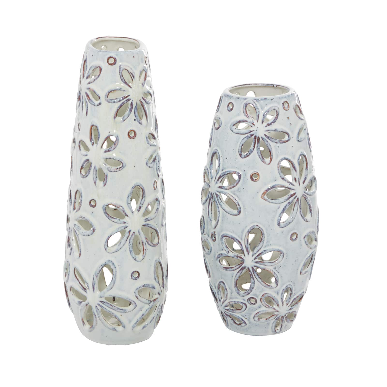 Set of 2 White Ceramic Farmhouse Vase 14", 11"