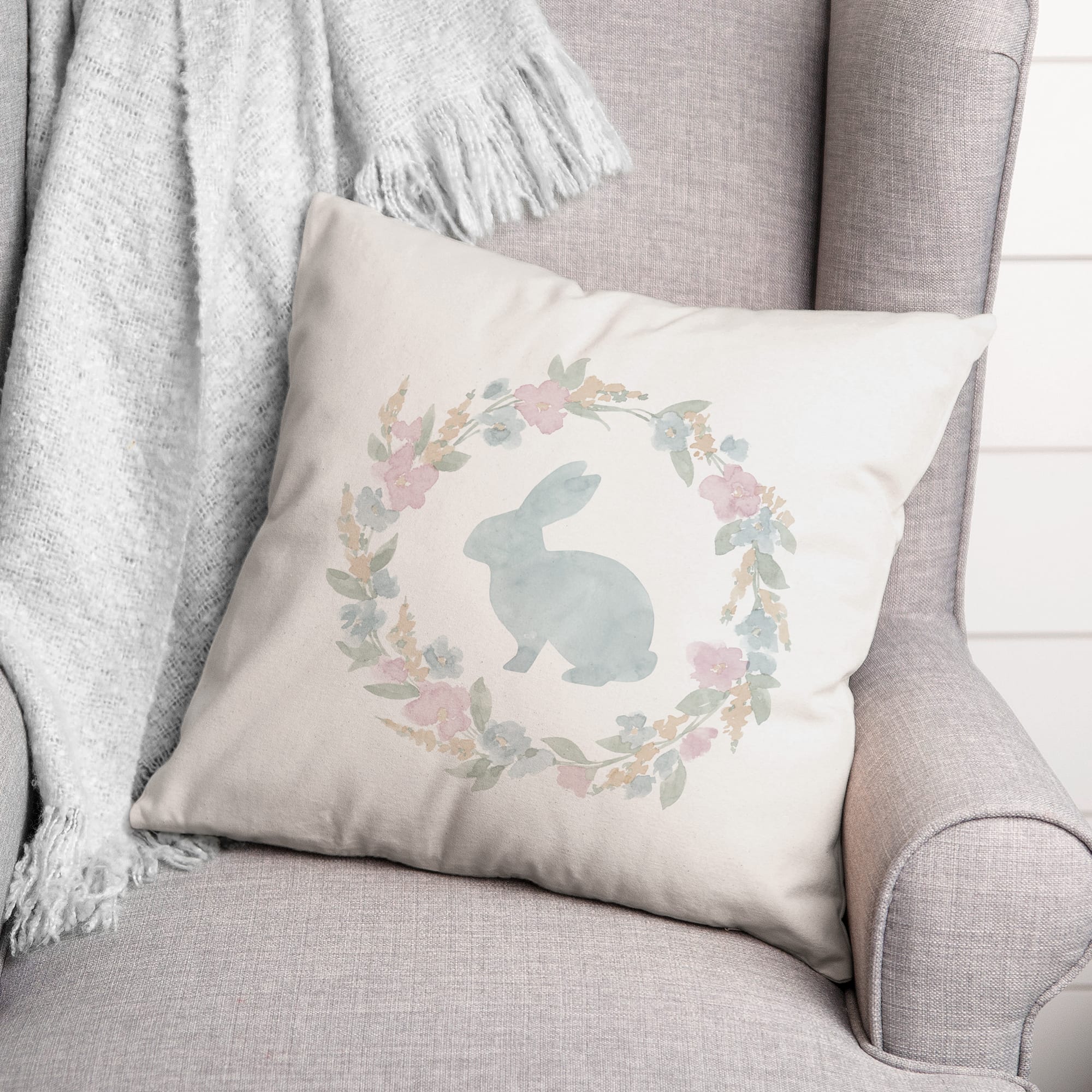 Easter Wreath Pillow 2 18" x 18" Throw Pillow