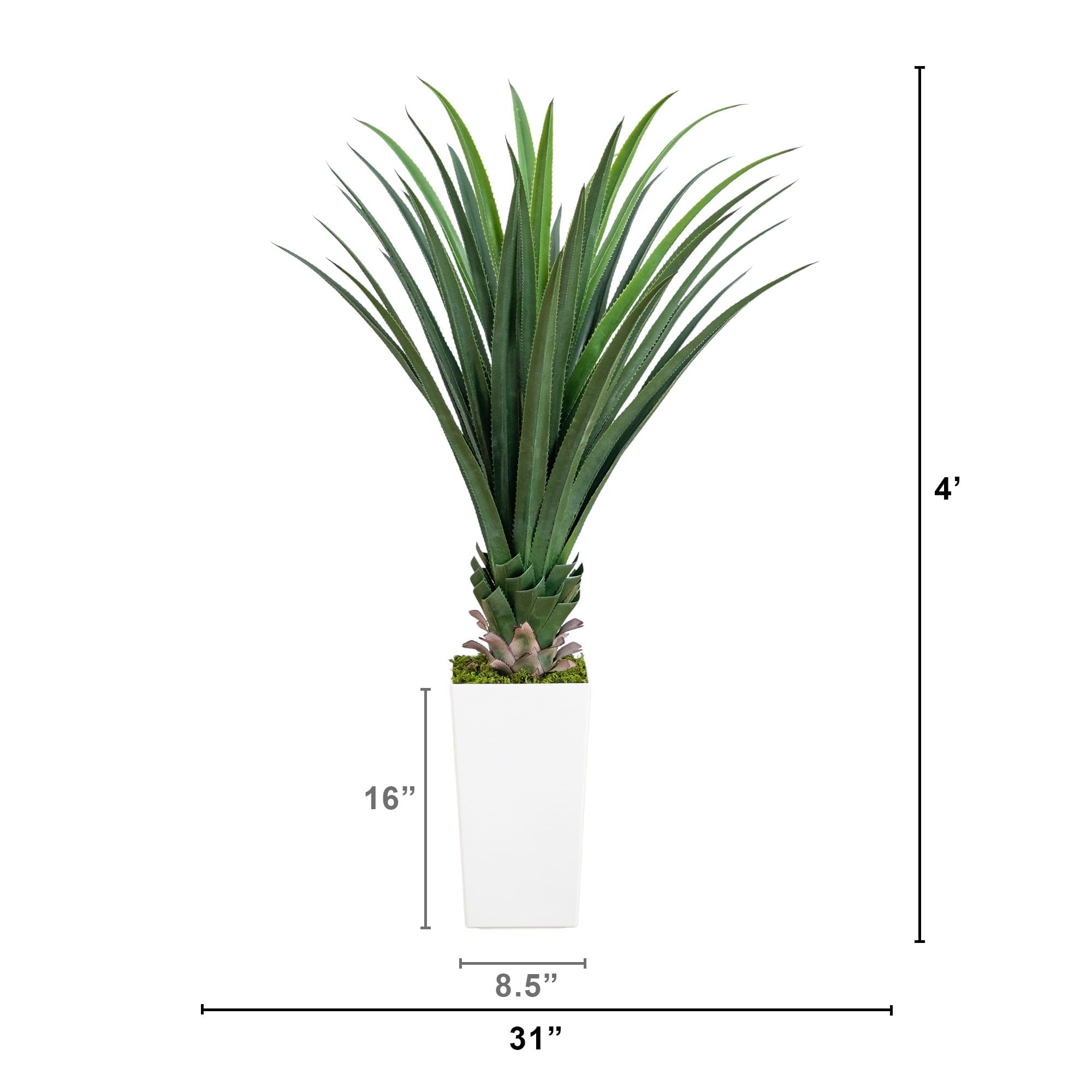4ft. UV Resistant Artificial Spiked Agave Plant in White Tower Planter (Indoor/Outdoor)