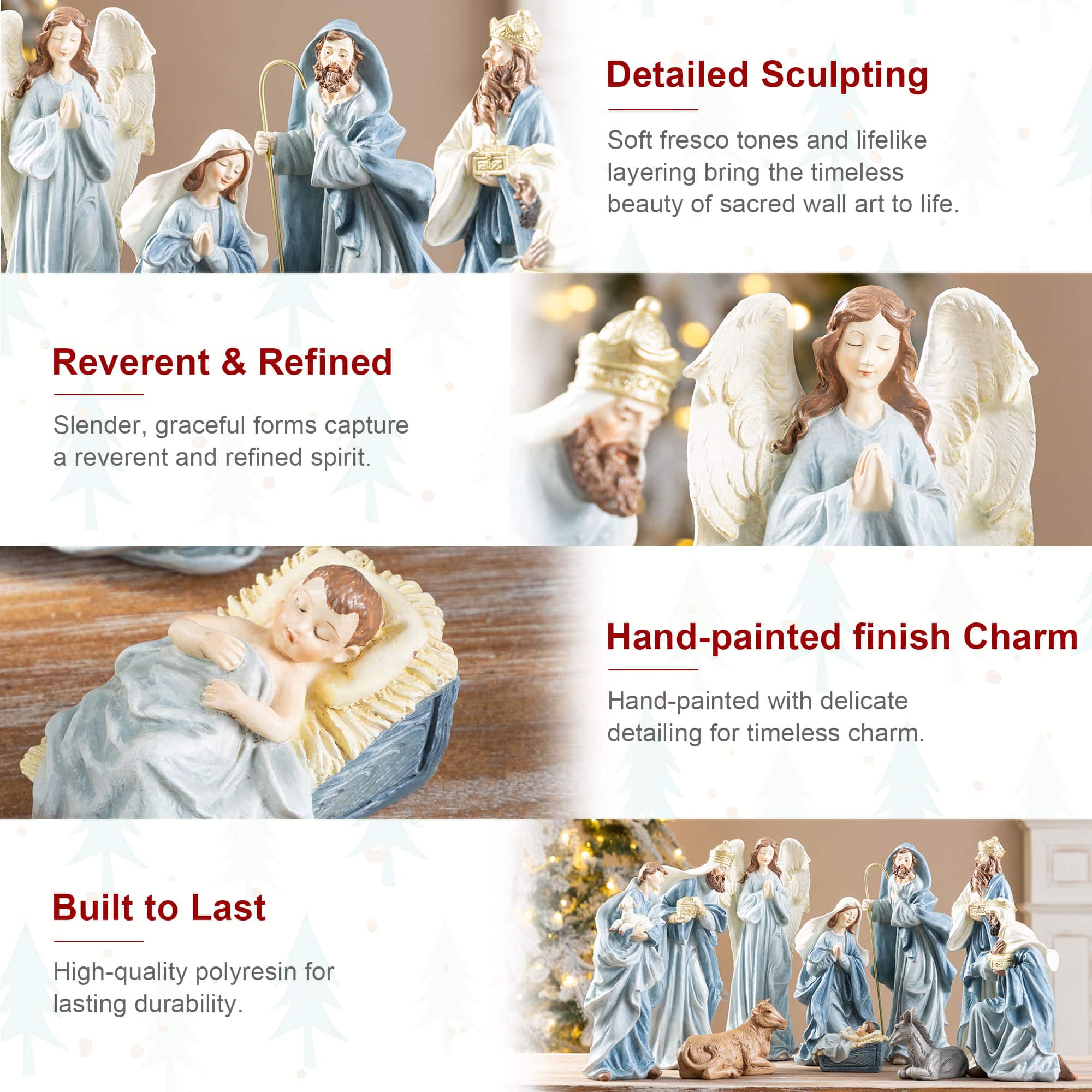 Glitzhome® 10-Piece 9.75" Celestial Blue Resin Christmas Nativity Figurine Set