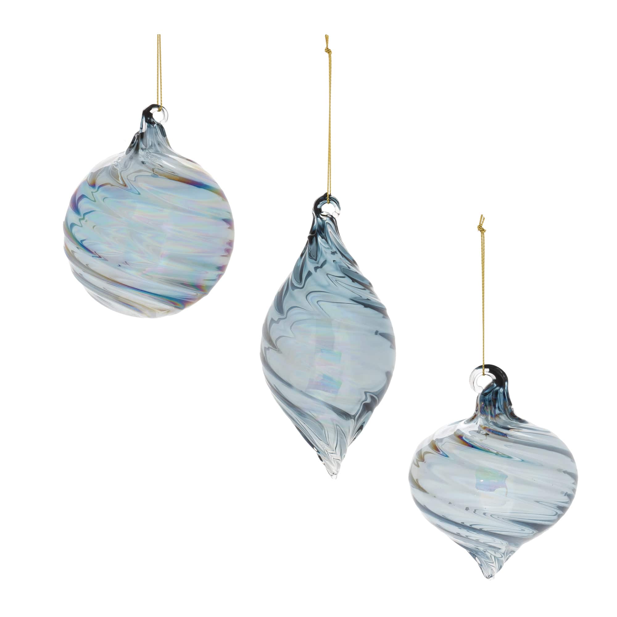 Melrose Iridescent Swirl Glass Ornament Set