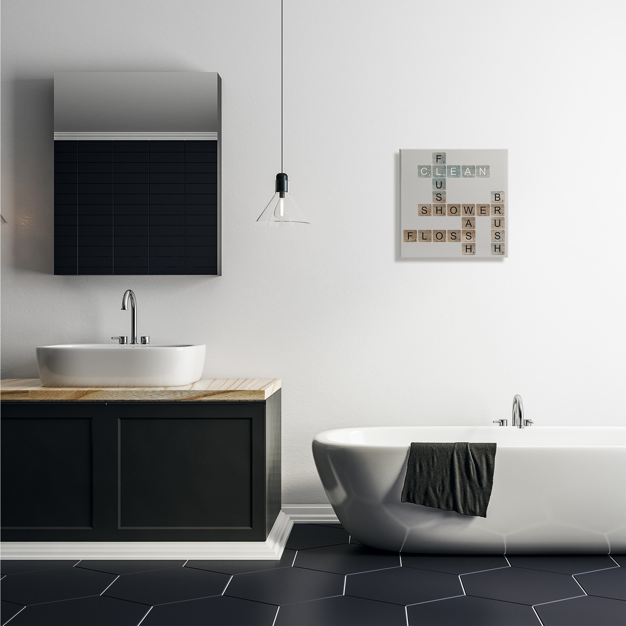 Stupell Industries Scrabble Bathroom Illustration Canvas Wall Art