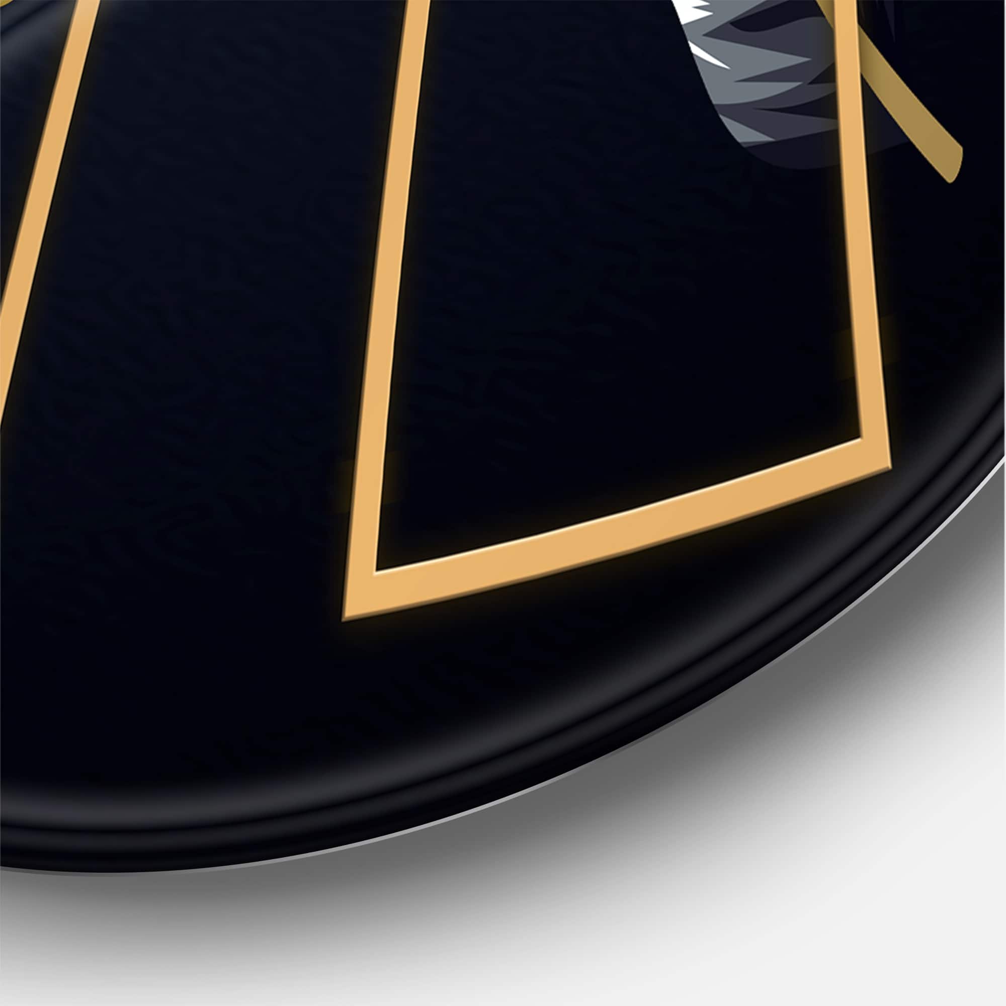 Designart - Black Tropical Leaves With Golden Rectangles