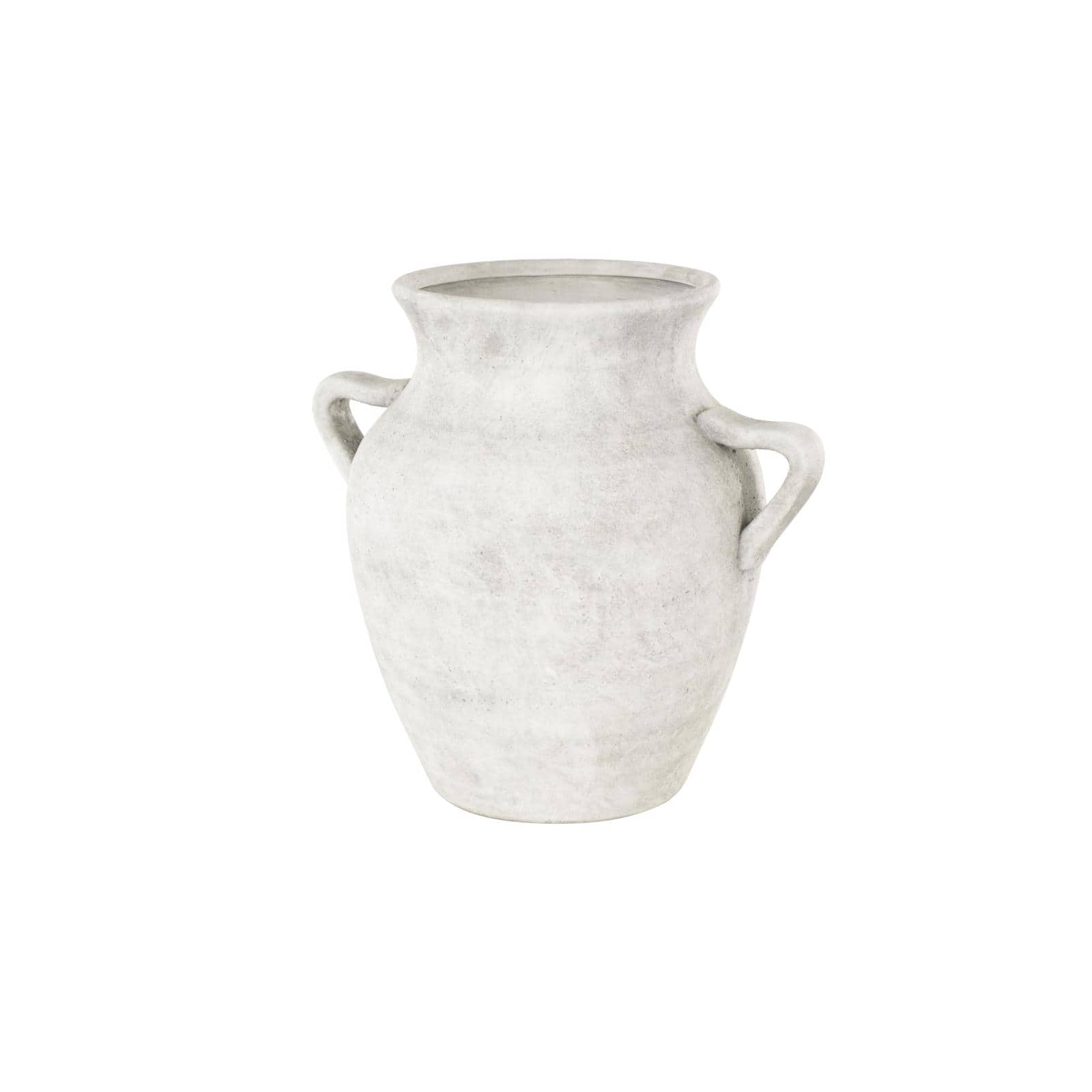 13" White Ceramic Antique Style Textured Vase with Black Shadings & Handles