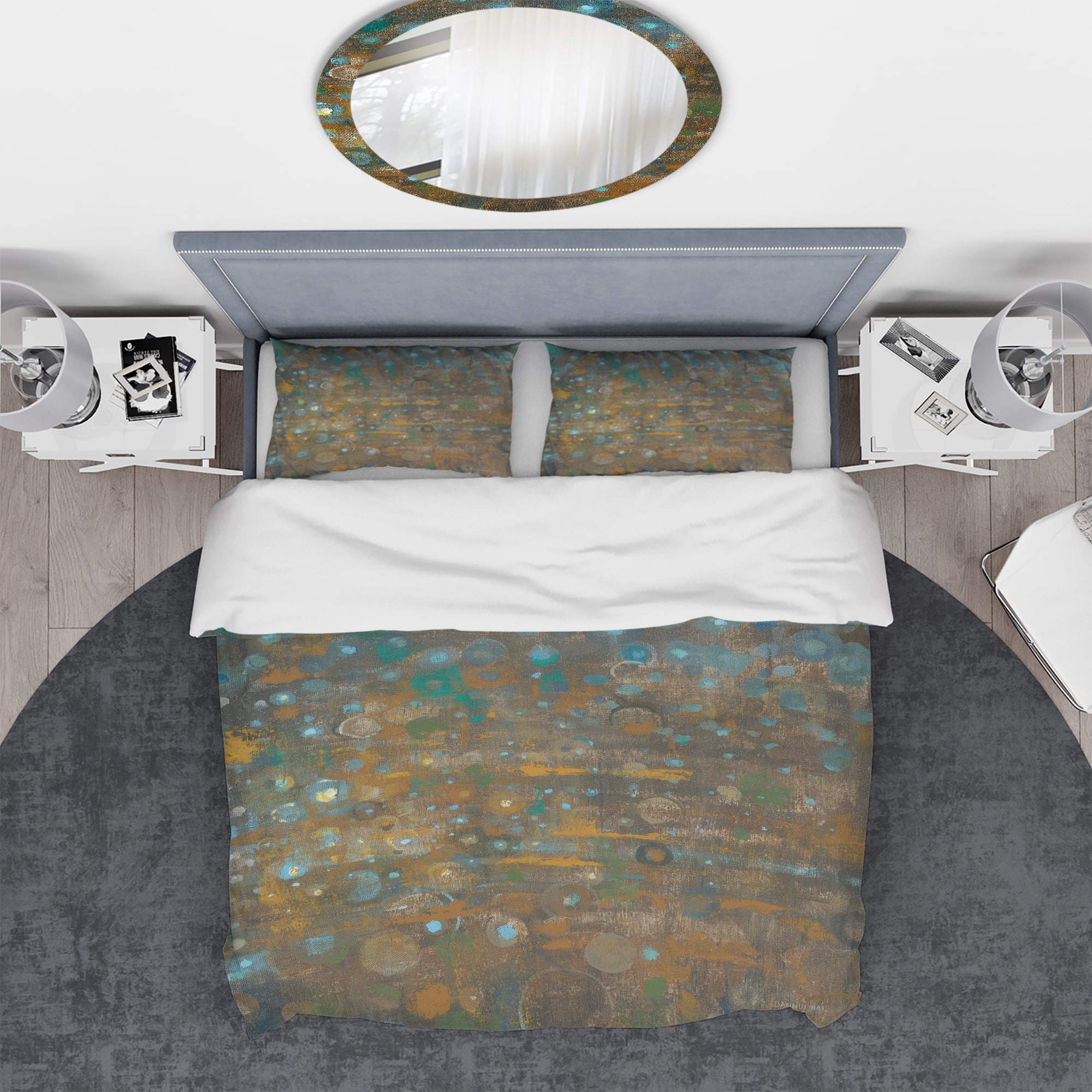 Designart 'Blue and Bronze Dots on Glass IV' Geometric Bedding Set - Duvet Cover & Shams