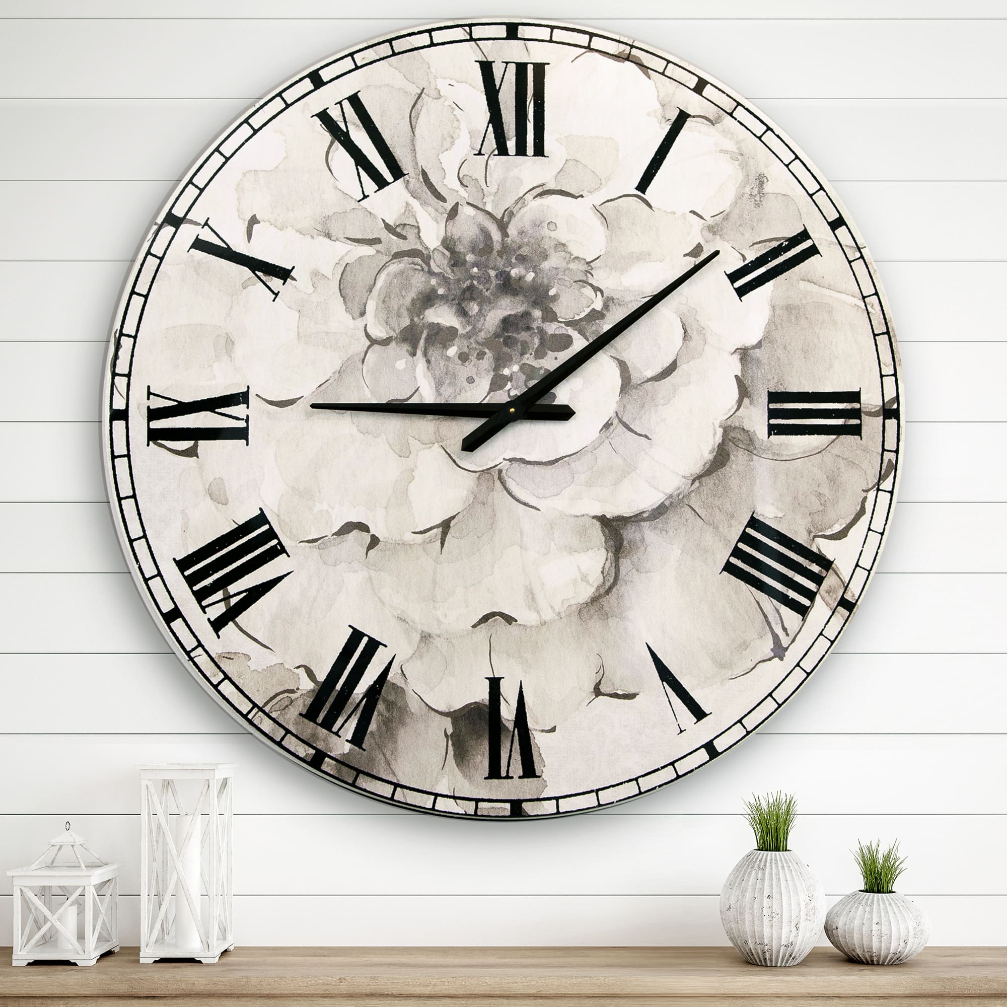 Designart Indigold Grey Peonies II Traditional Wall Clock