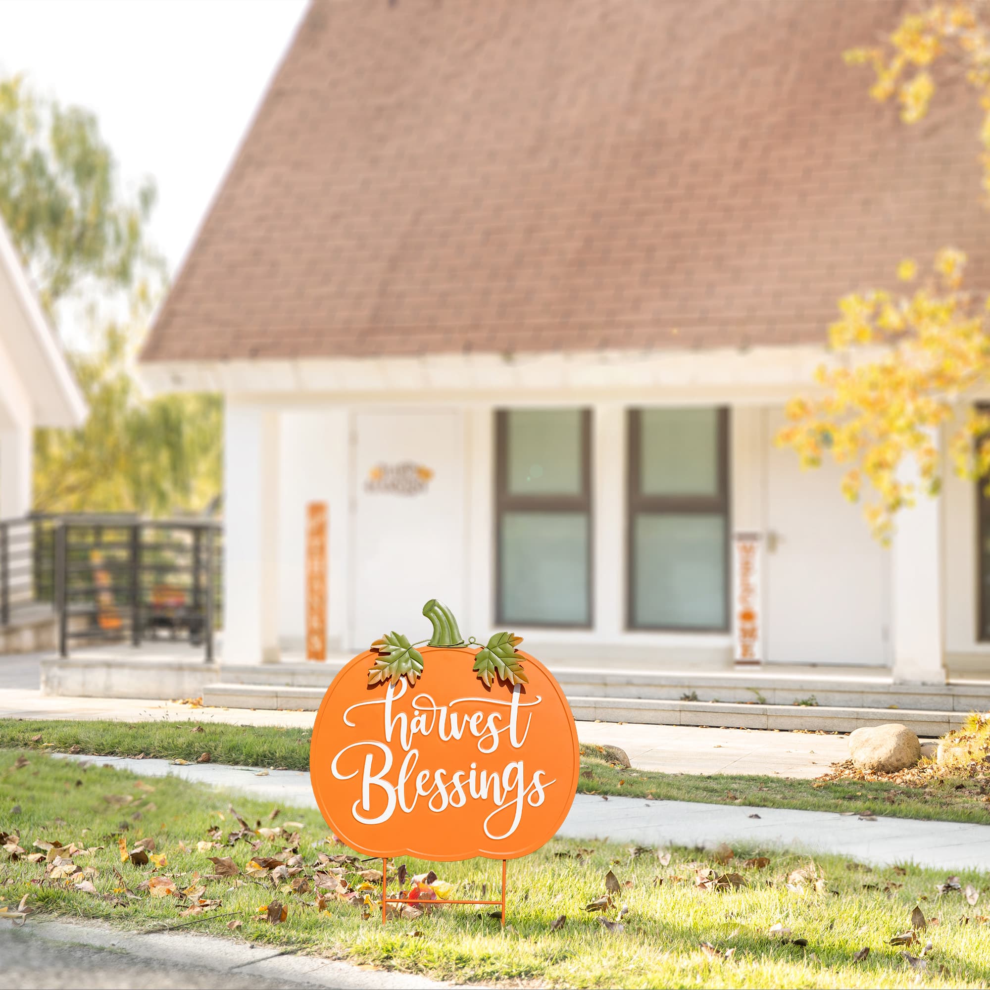 Glitzhome® 24" Fall Metal Pumpkin Yard Stake