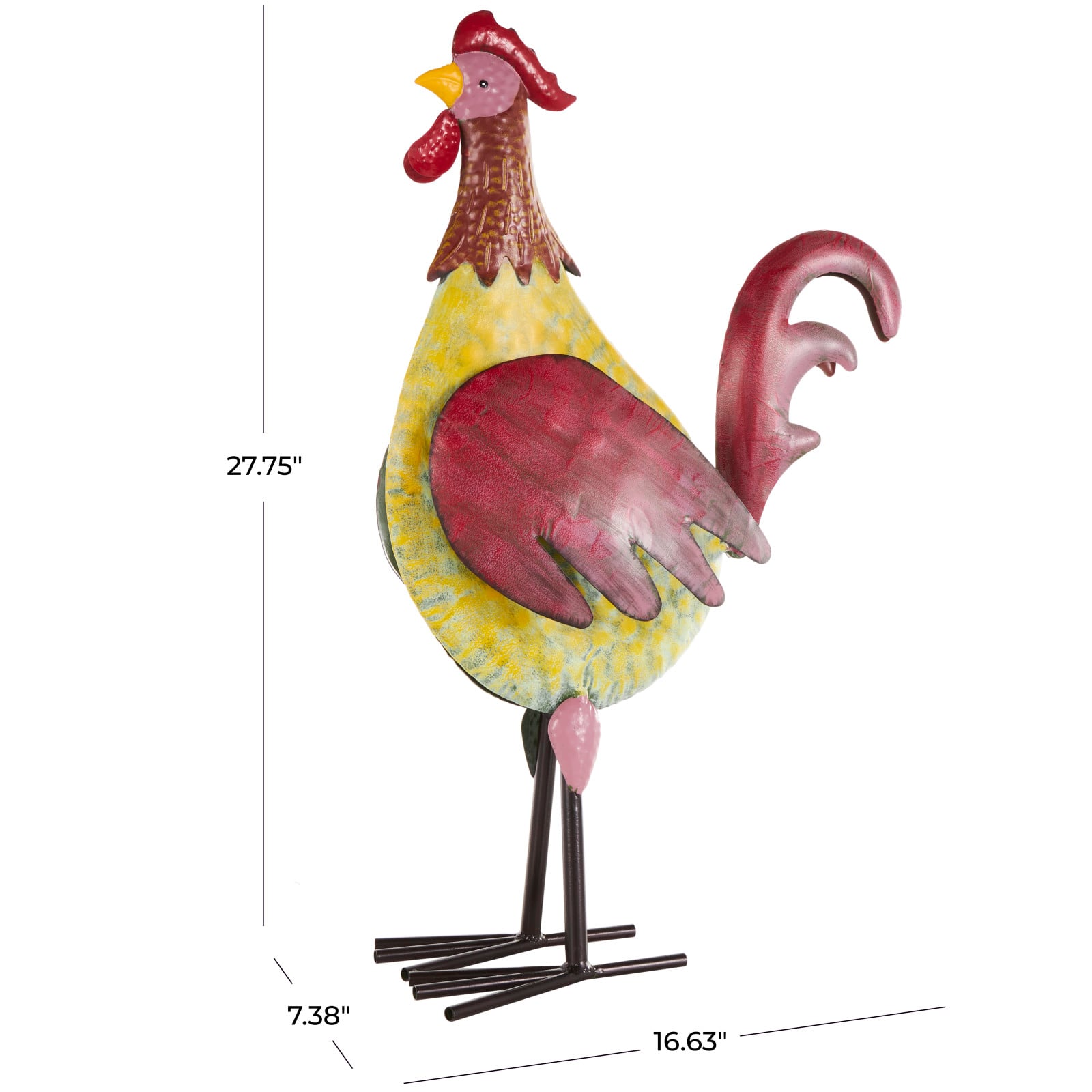 27.75" Red, Yellow & Black Textured Metal Rooster Garden Sculpture