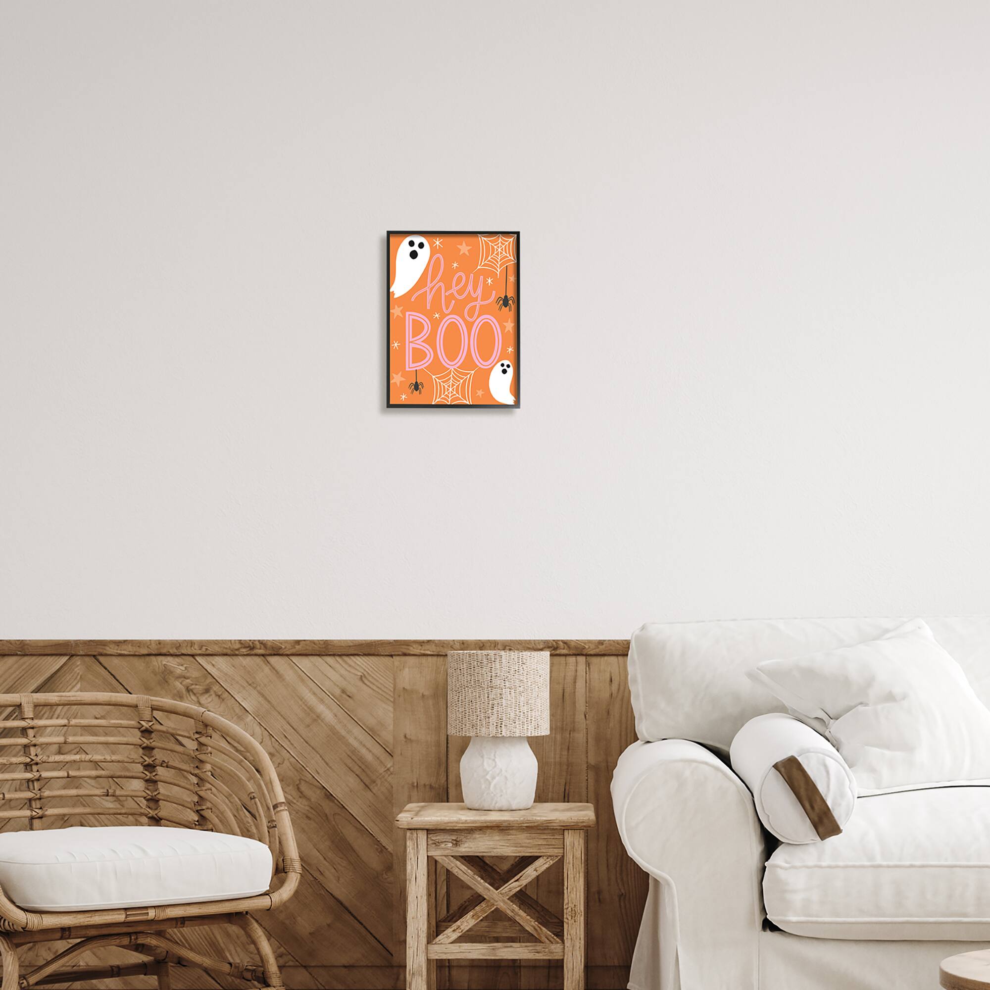 Stupell Industries Hey Boo Orange Halloween Ghosts Framed Giclee Art