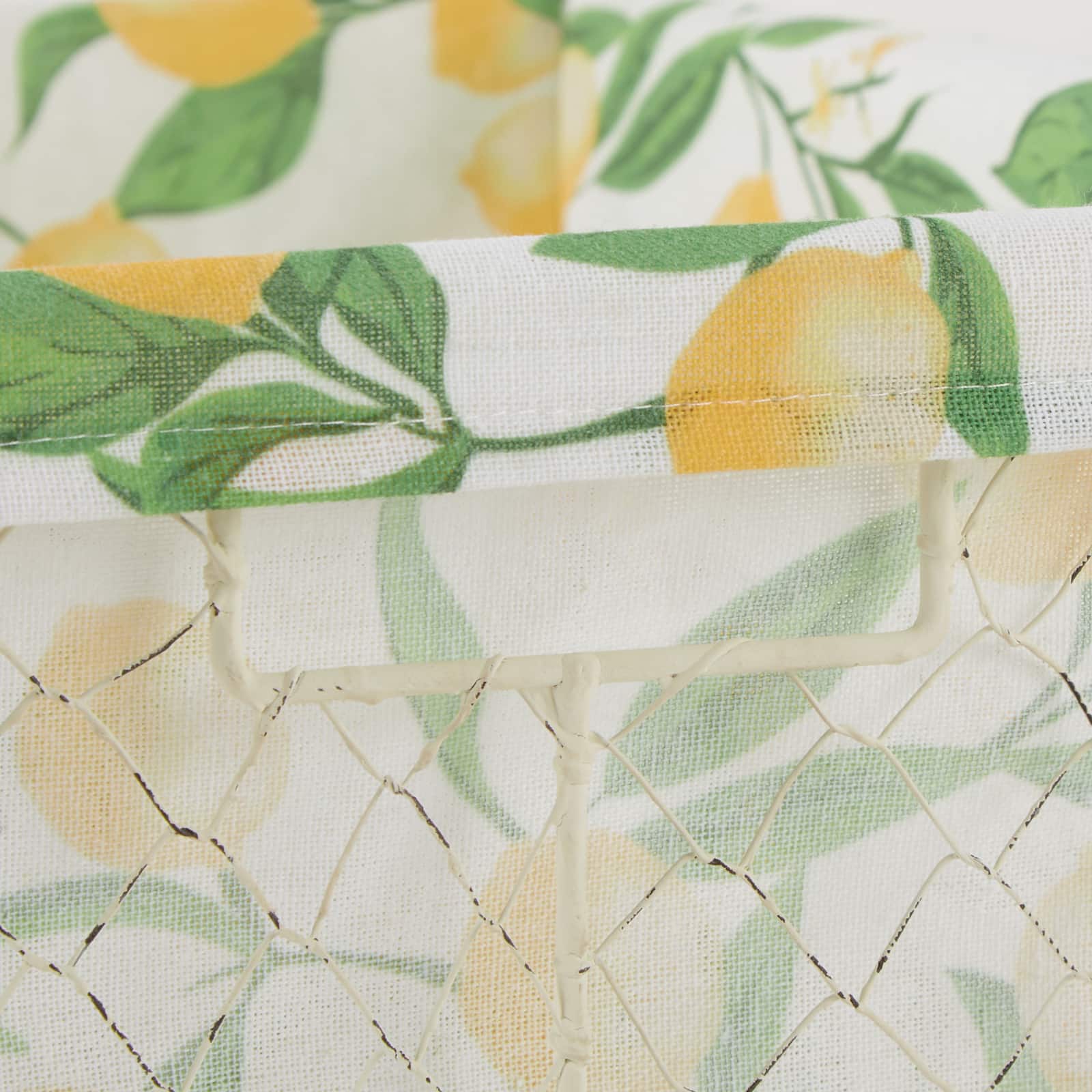 DII® Antique White Chicken Wire Baskets with Lemon Print Liners Set