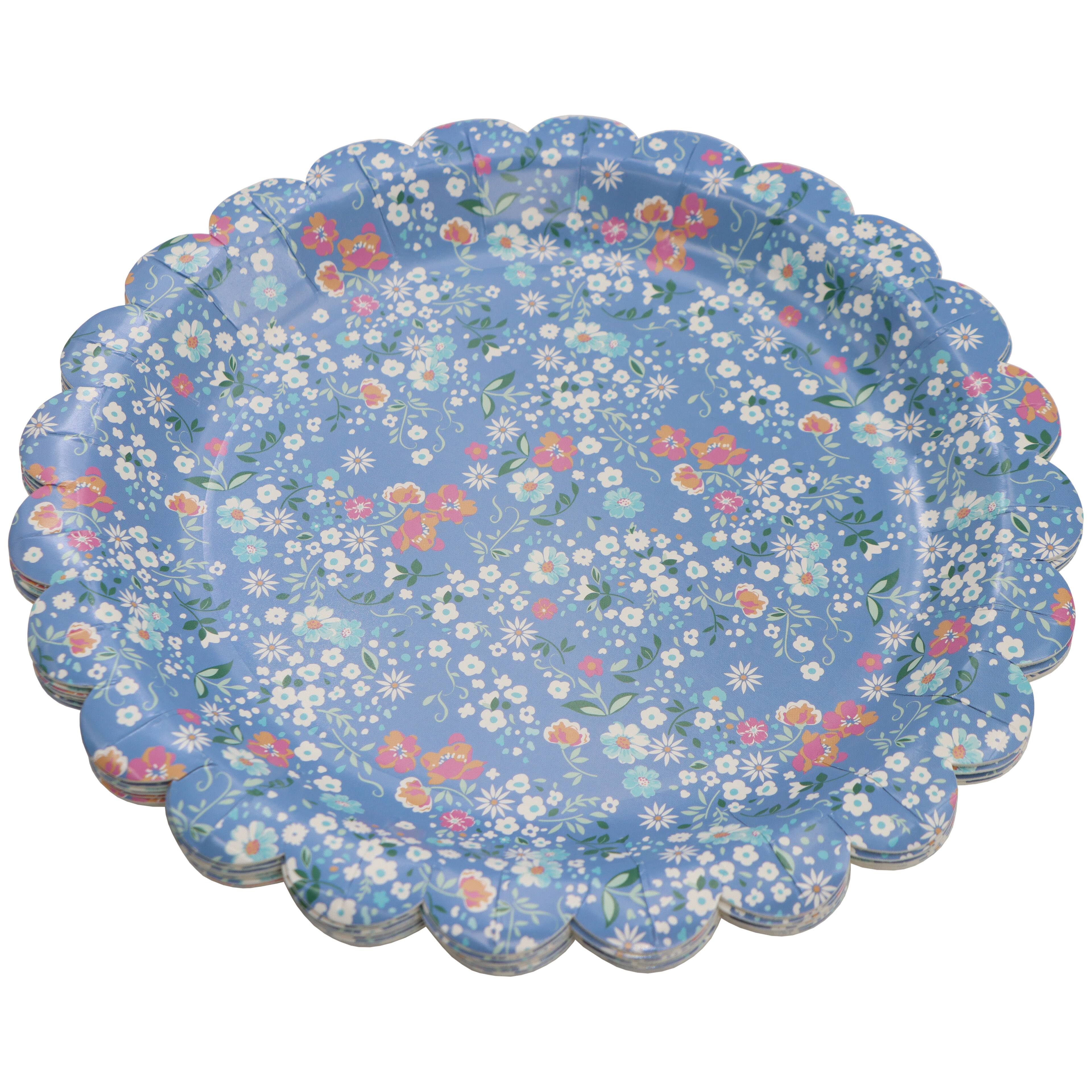 Next Chapter 9" Scalloped Blue Floral Paper Dinner Plates, 10ct. by Celebrate It™