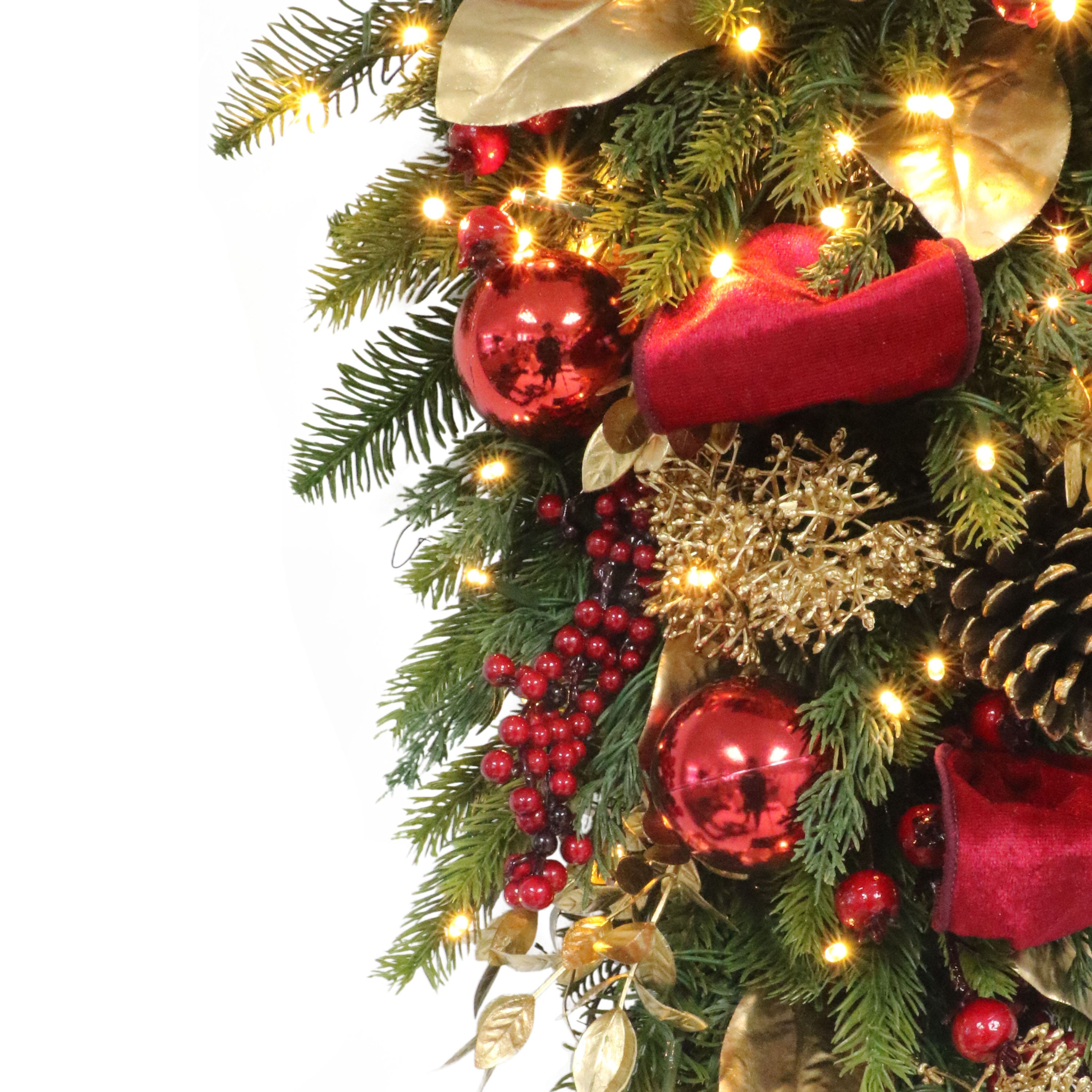 28" Pre-Lit Red & Gold Adorned Artificial Swag with LED Lights