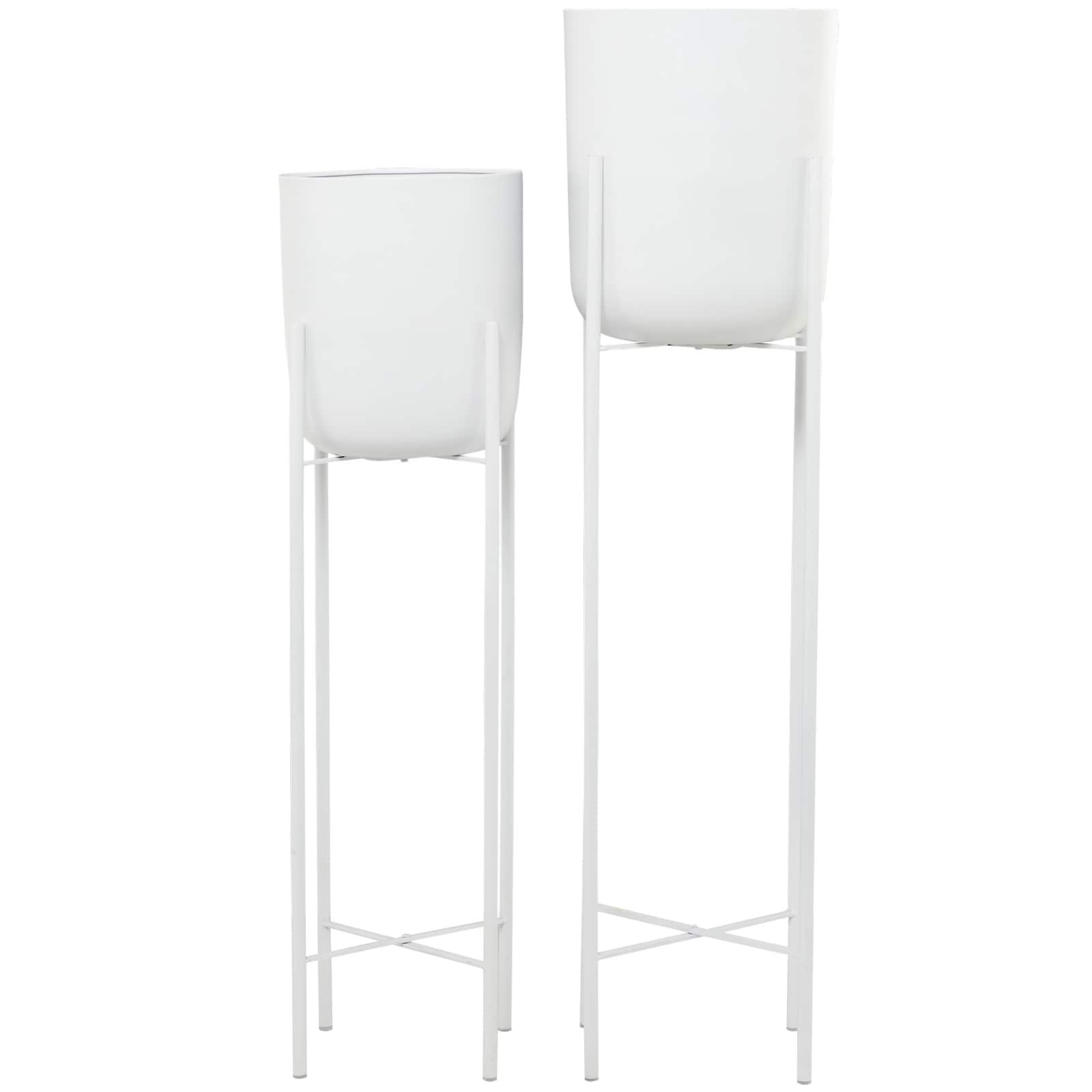 CosmoLiving by Cosmopolitan White Metal Planter with Removable Stand Set, 47" & 40"