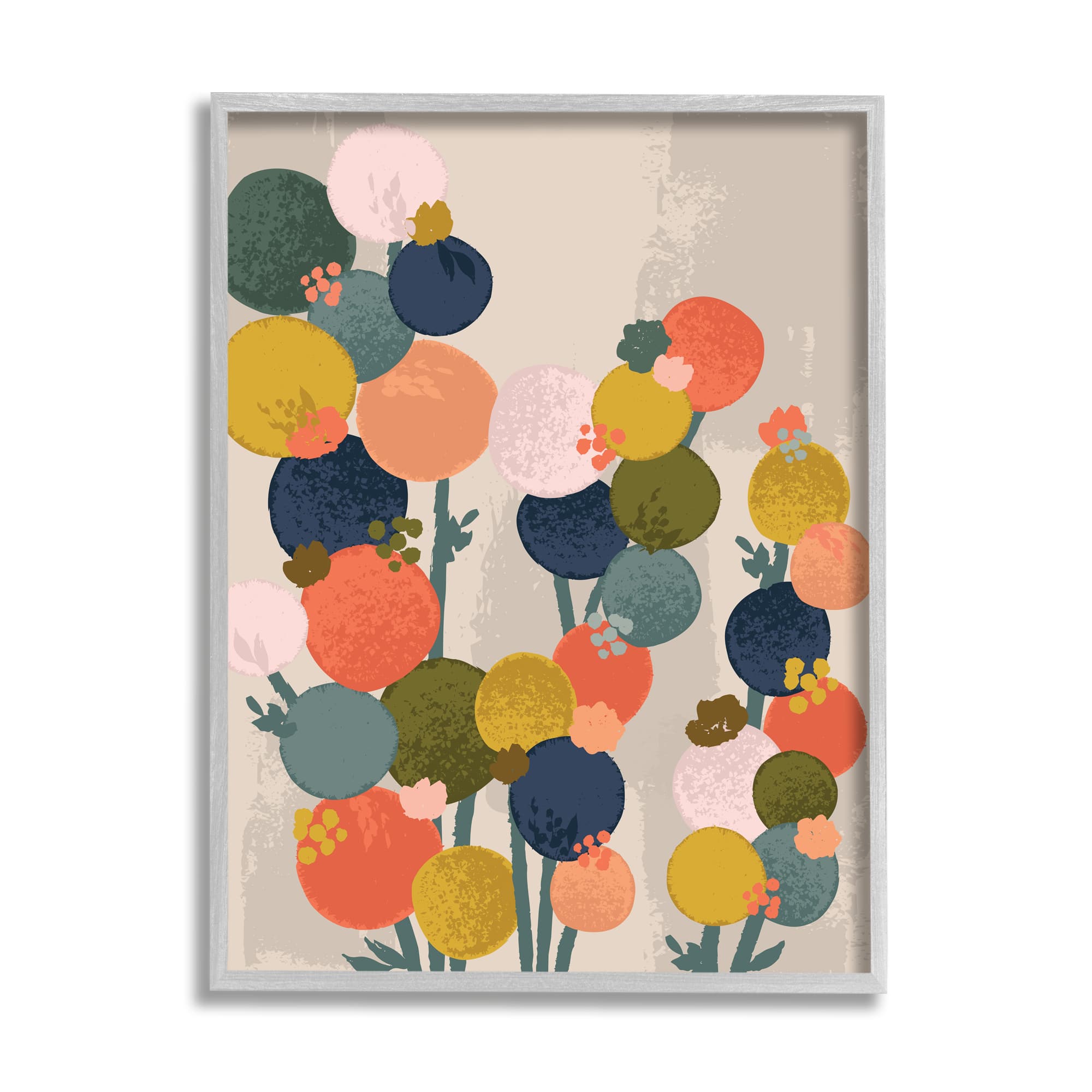 Stupell Industries Organic Shape Flowers Circular Distressed Pattern in Gray Frame Wall Art