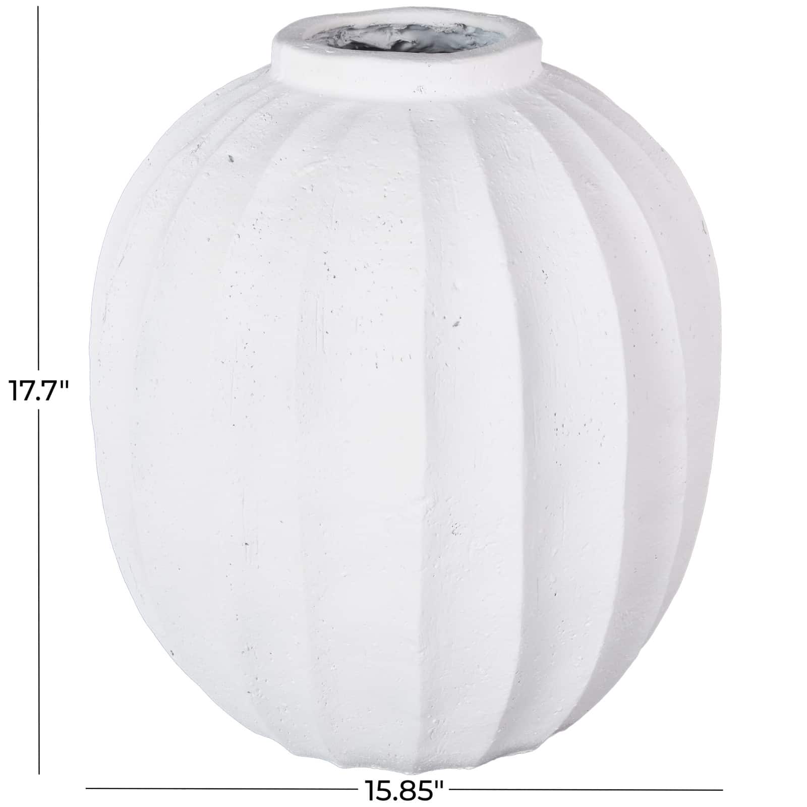 17.75" White Wide Magnesium Oxide Vase with Carved Grooves