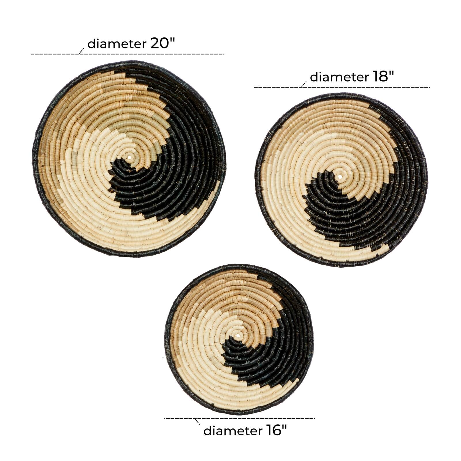 Set of 3 Black Wood Boho Style Wall Decor 20", 18", 16"