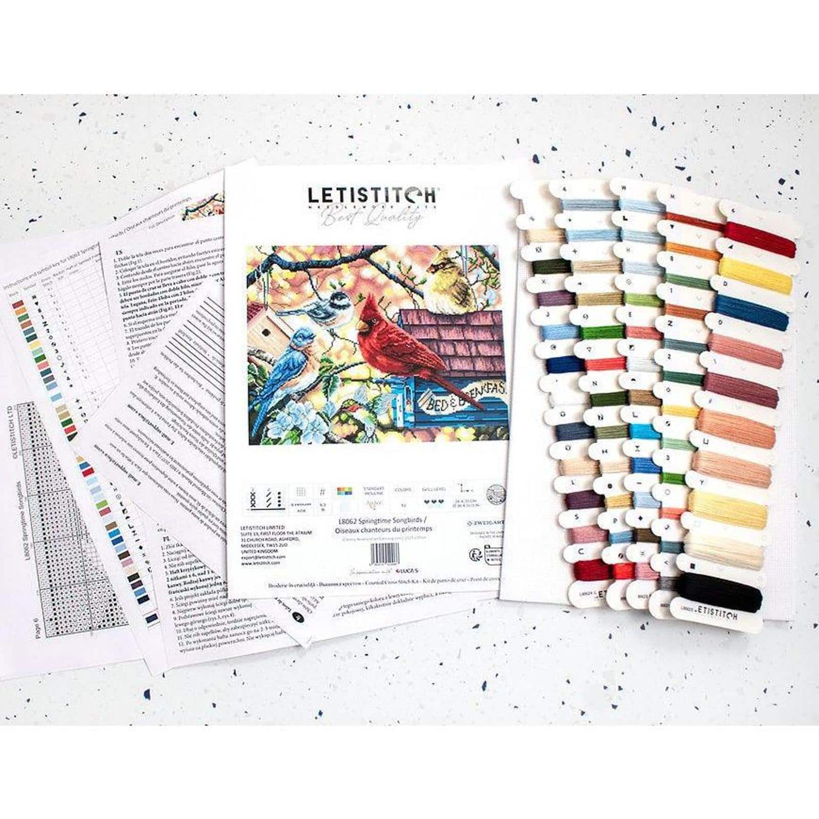 LetiStitch Springtime Songbirds Counted Cross Stitch Kit