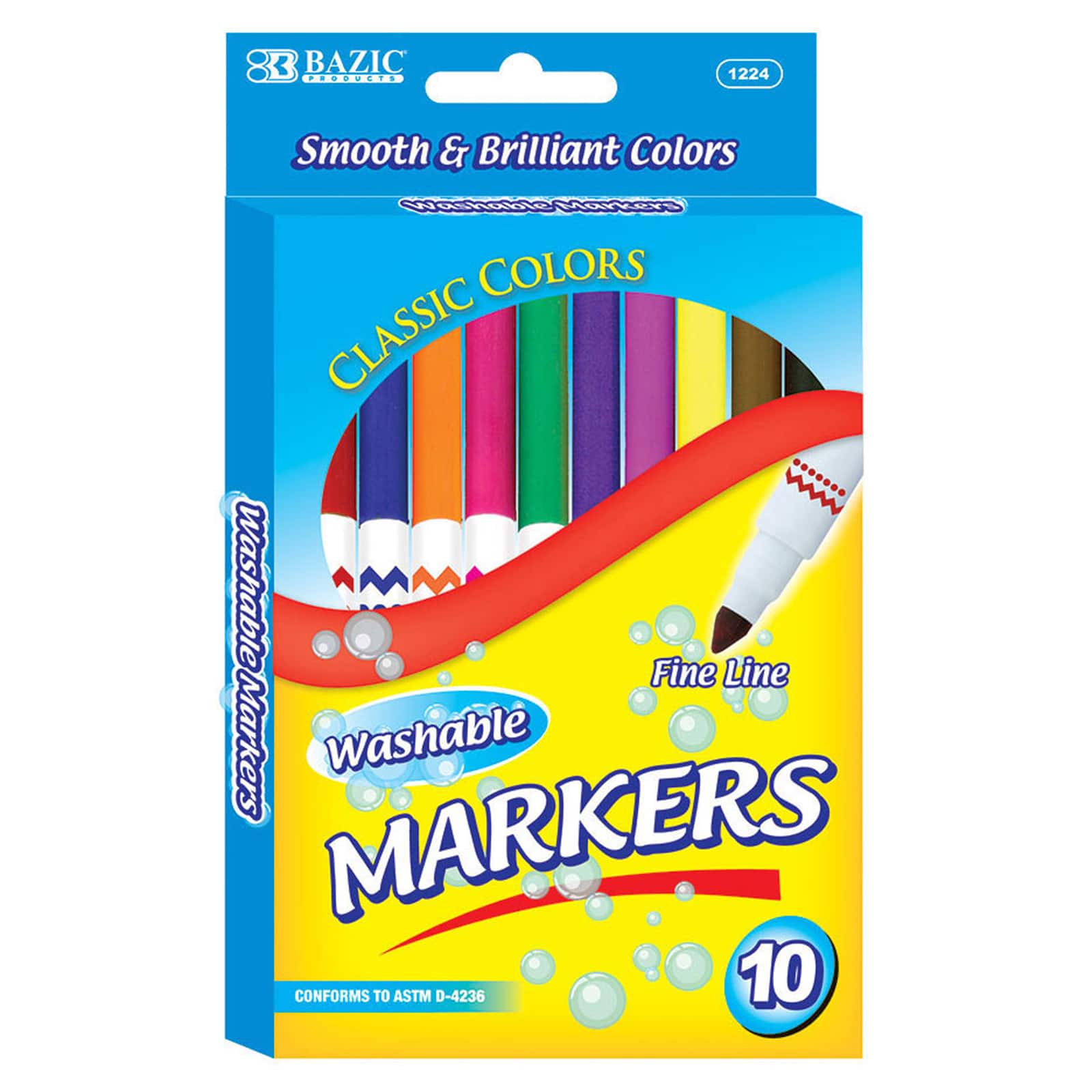 4 Packs: 12 Packs 10 ct. (480 total) BAZIC® Fine Line Washable Markers