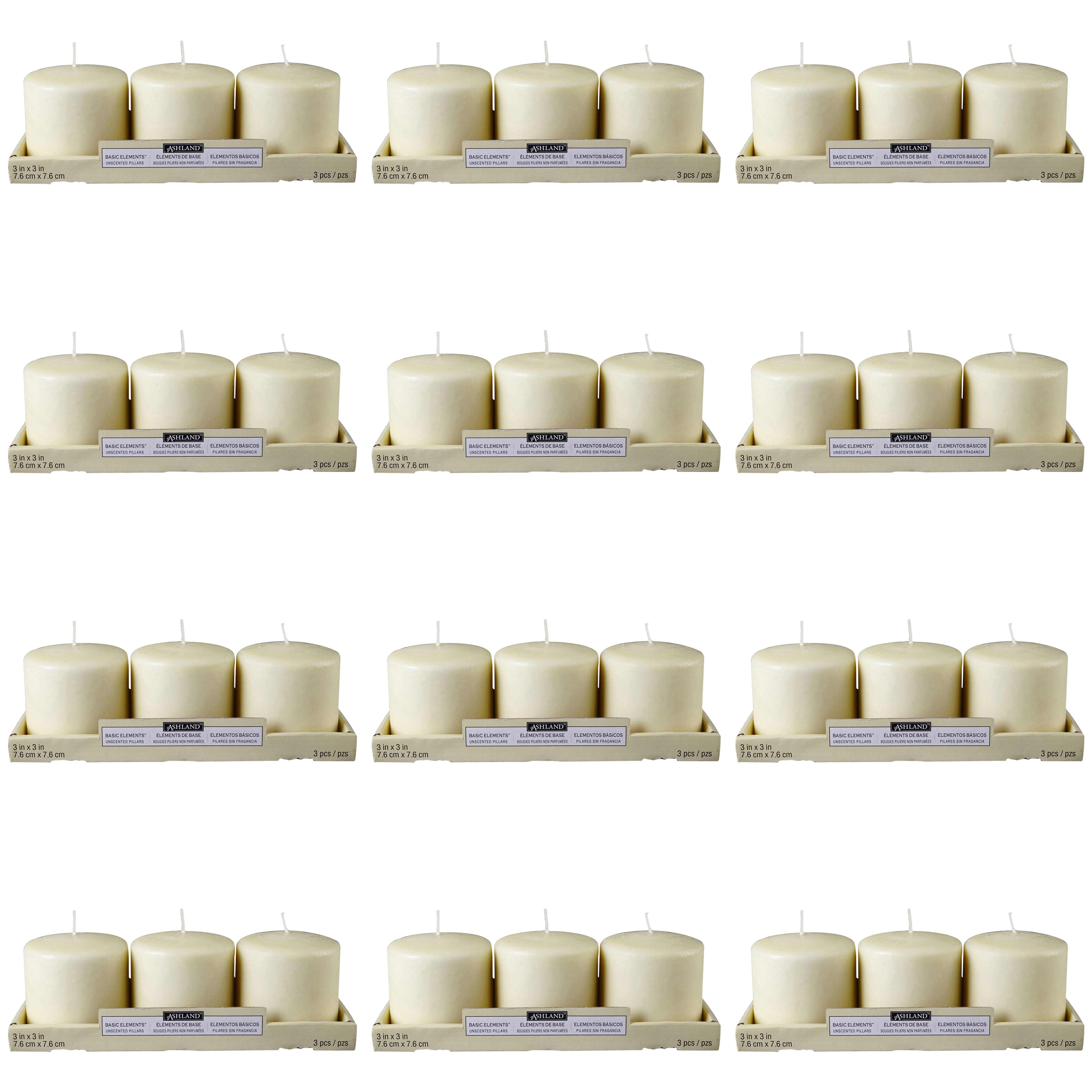 12 Packs: 3 ct. (36 total) Basic Elements™ 3" x 3" Ivory Pillar Candles by Ashland®