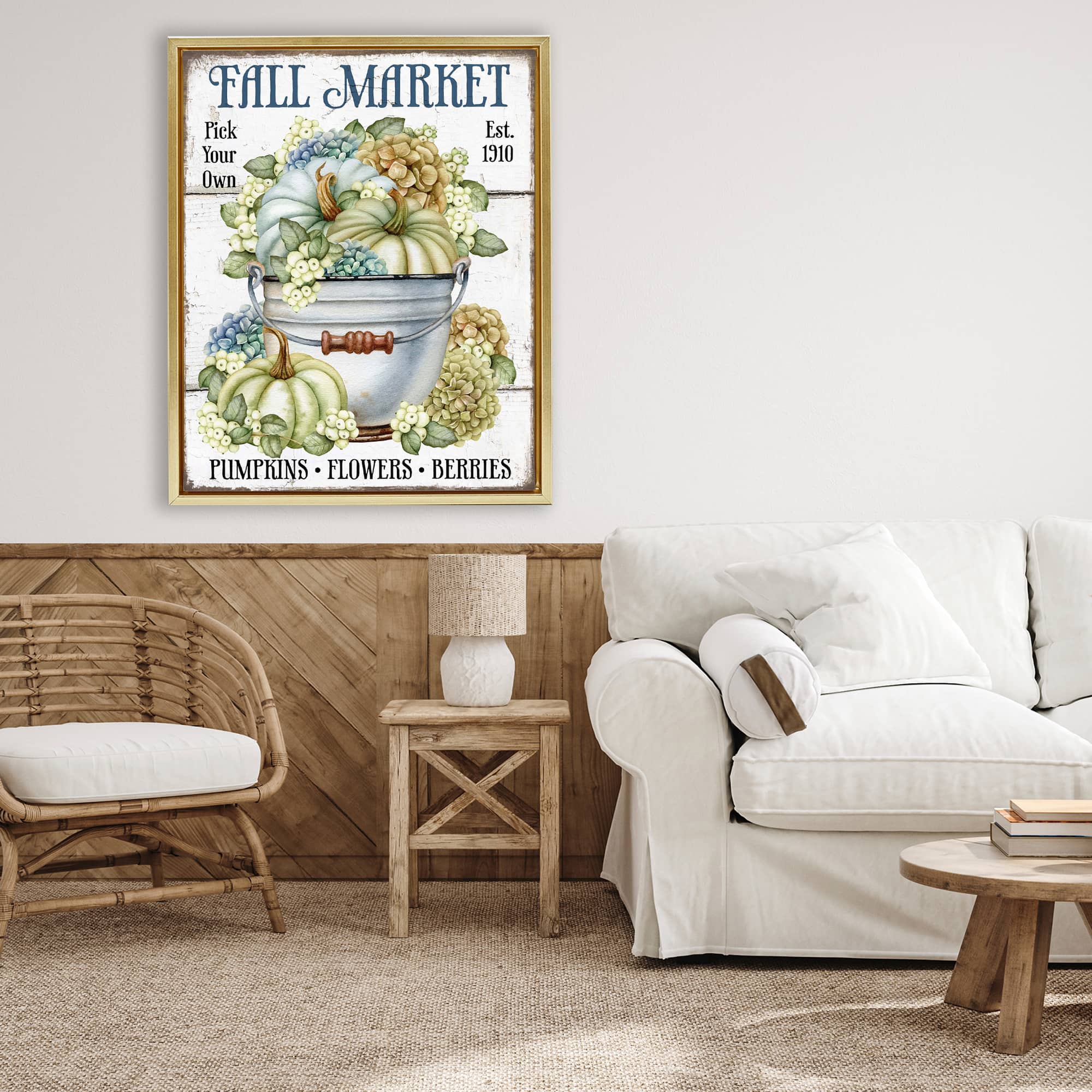 Stupell Industries Vintage Pumpkins & Hydgrangea Floater Framed Art