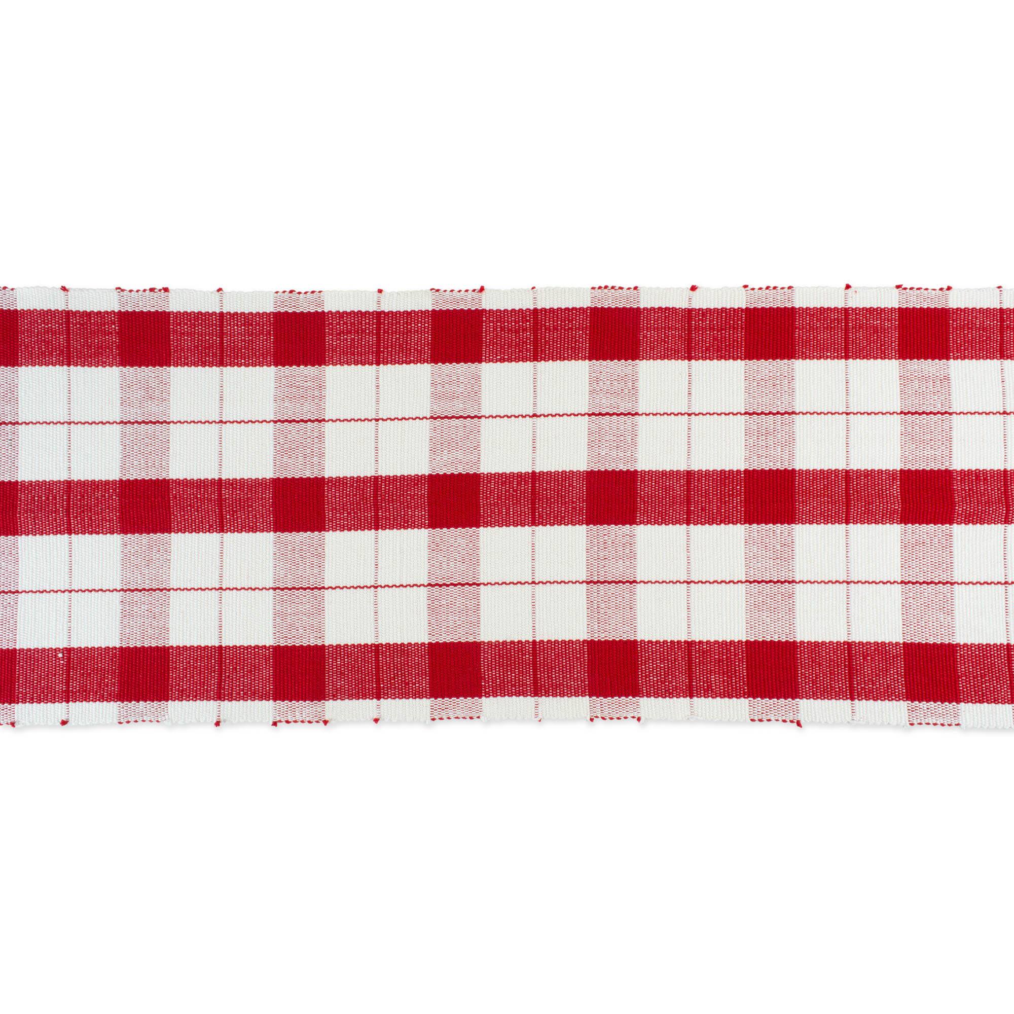 DII® 72" Red Tinsel Plaid Fringed Table Runner