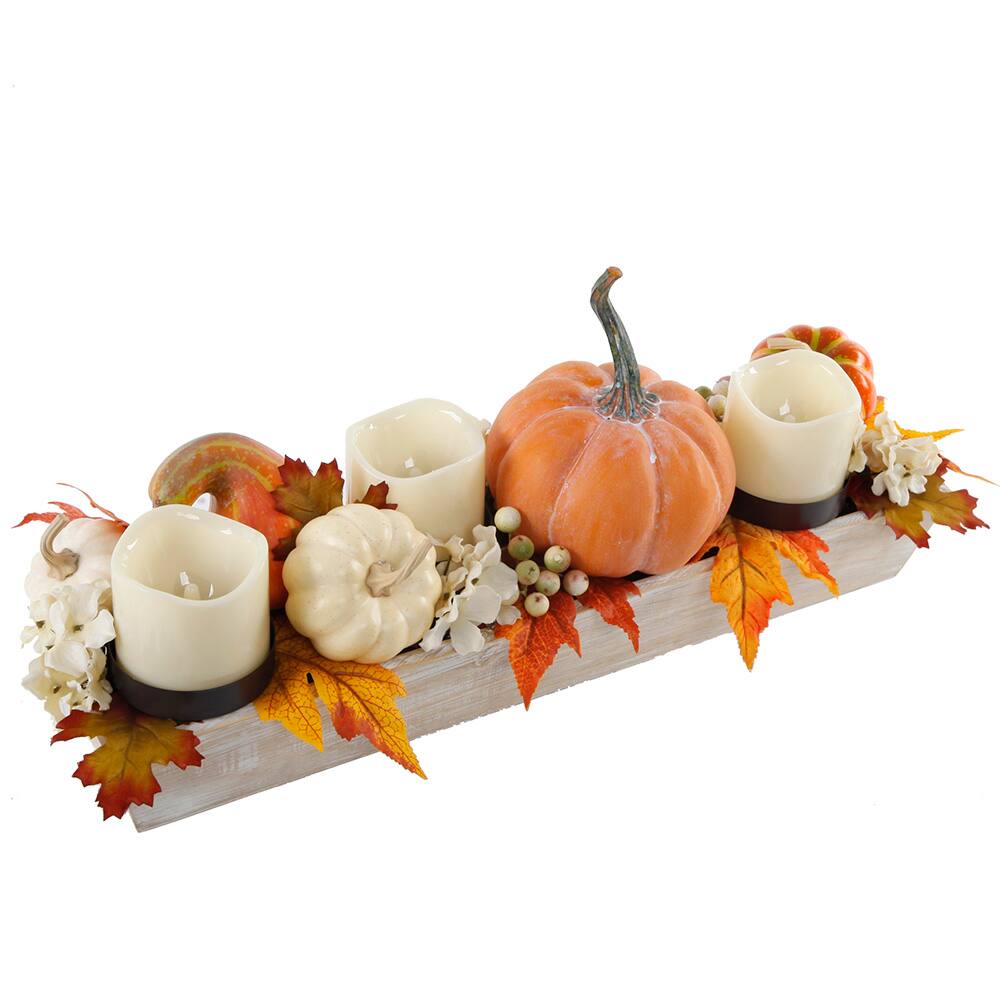 Flora Bunda® 23" Ledge Pumpkin Arrangement with Candle Holder