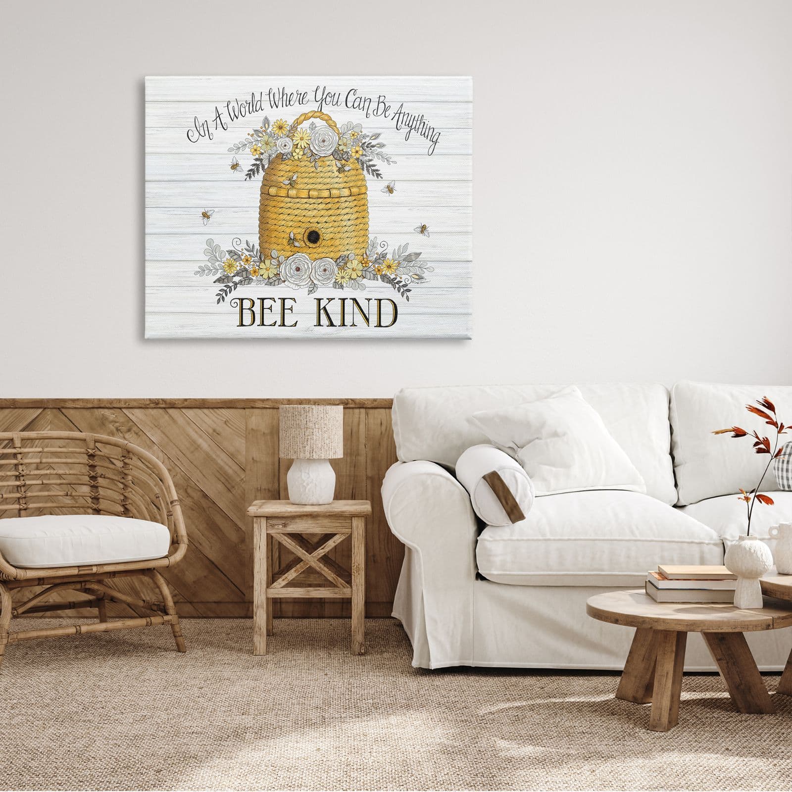 Stupell Industries In A World Bee Kind Motivational Phrase Beehive Canvas Wall Art