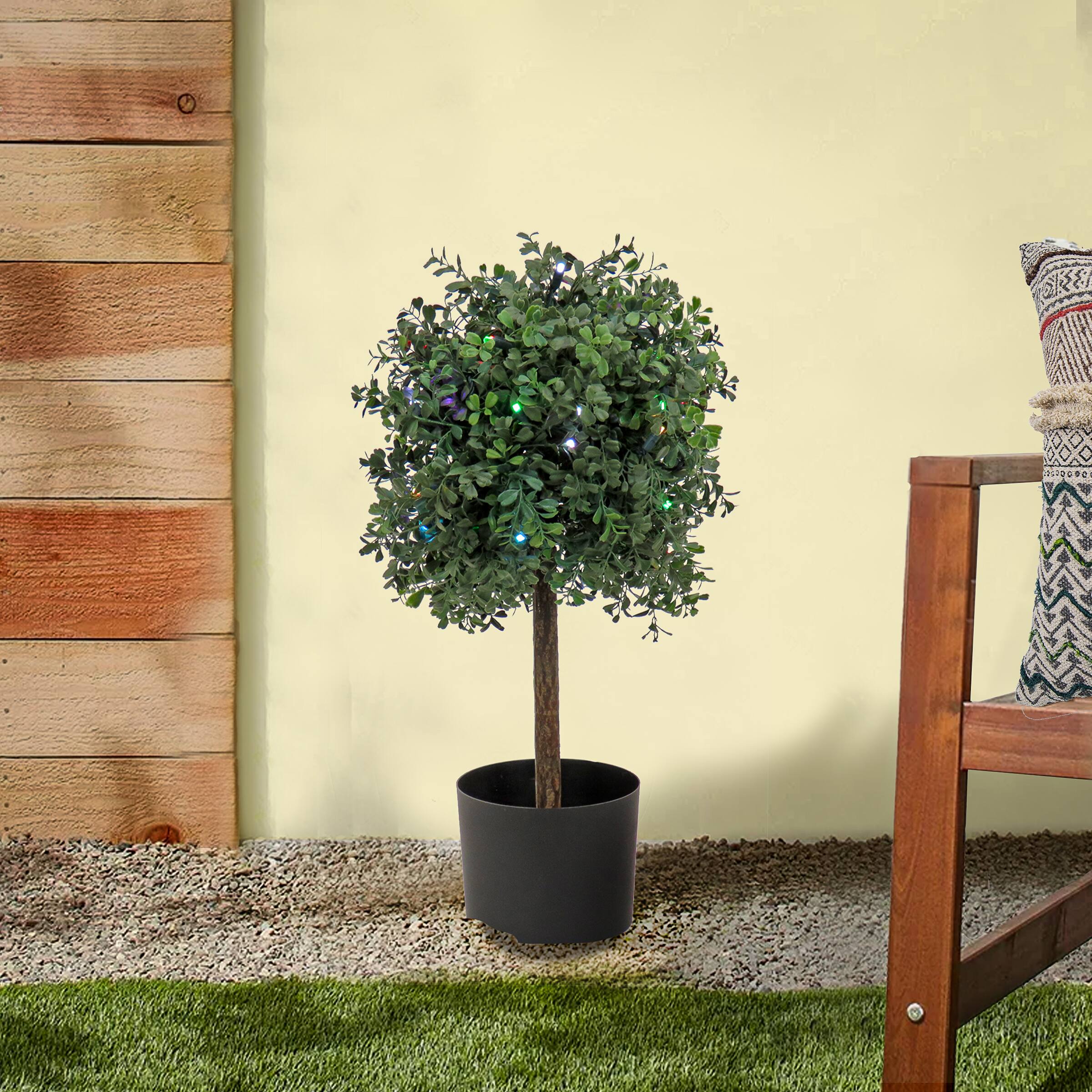 2ft. Boxwood Single Ball Topiary With Multi-Function LED Lights