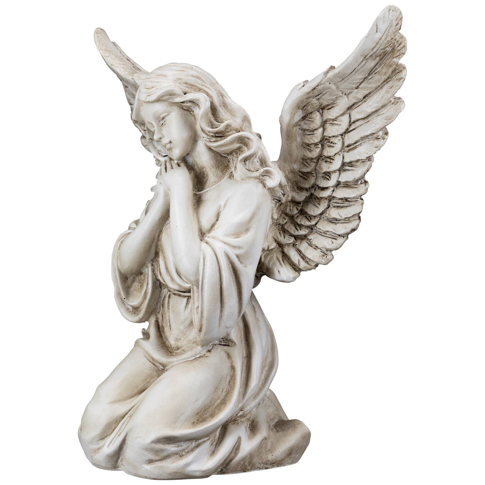 Kneeling Angel with Open Wings Statue - 13"