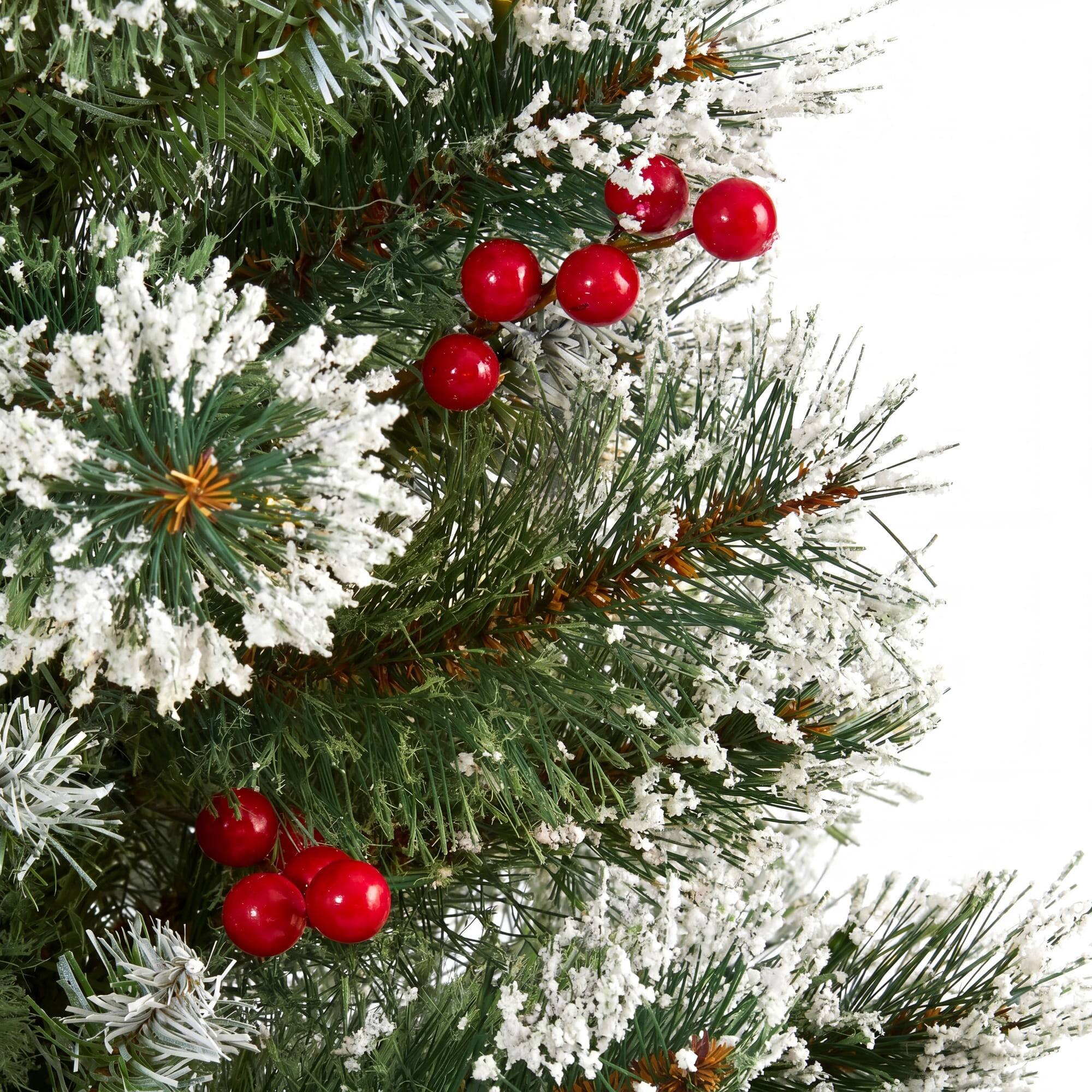 Nearly Natural 3ft. Unlit Artificial Frosted Swiss Pine Christmas Tree with Berries