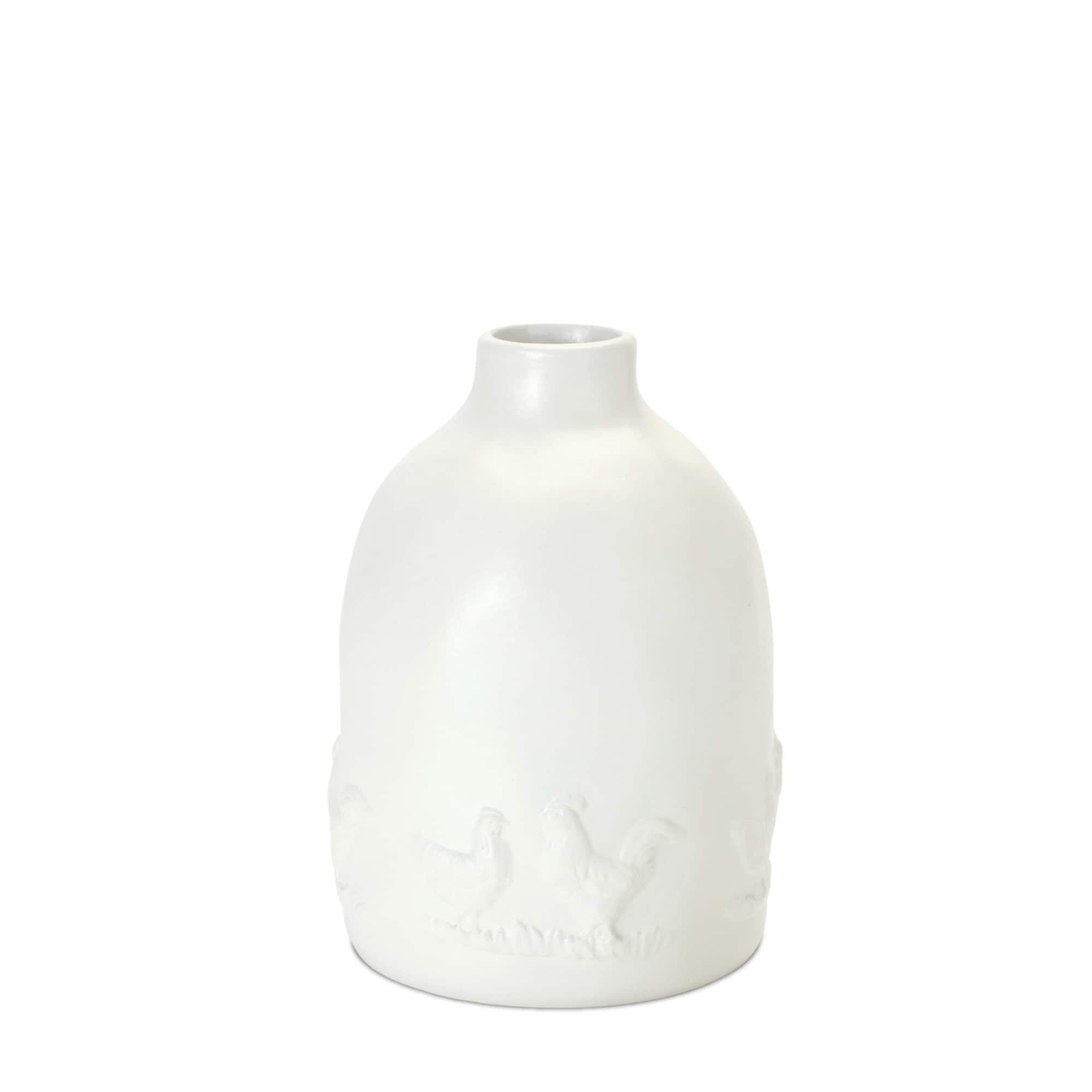 White Ceramic Farm Animal Vase Set