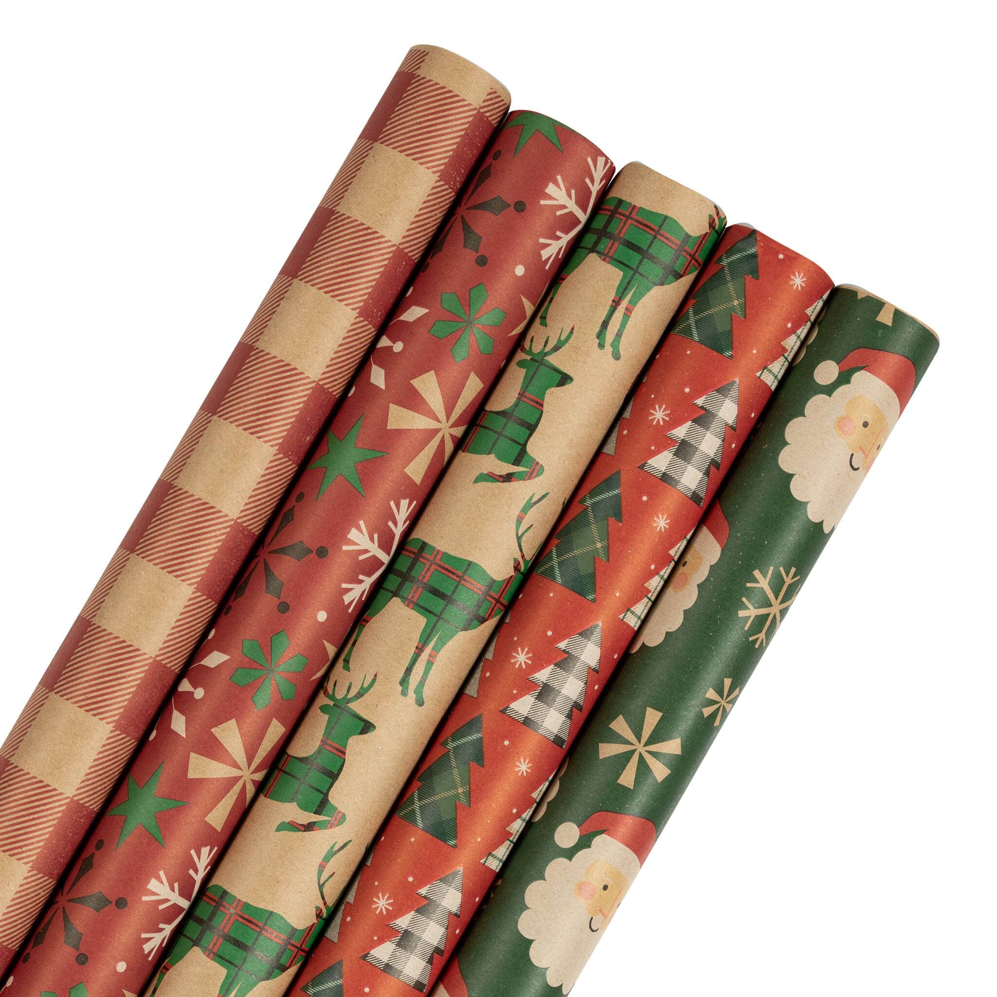 JAM Paper Christmas Kraft Gift Wrap Set, 5ct.