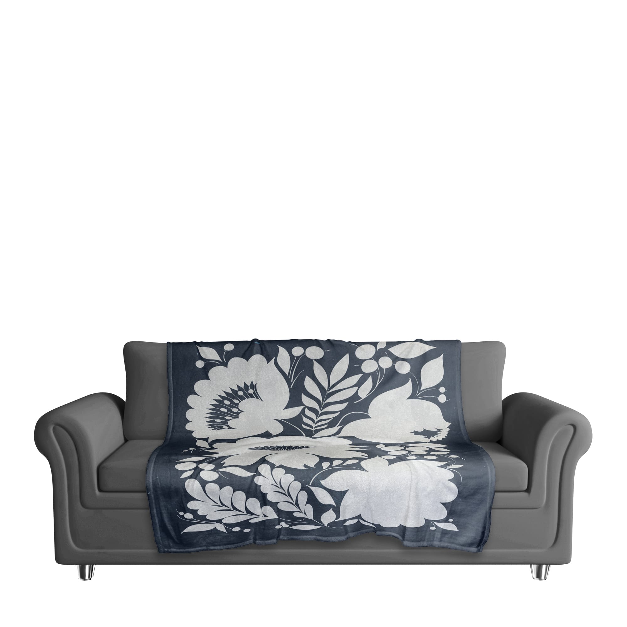 Indigo Flower Print 50" x 60" Coral Fleece Blanket