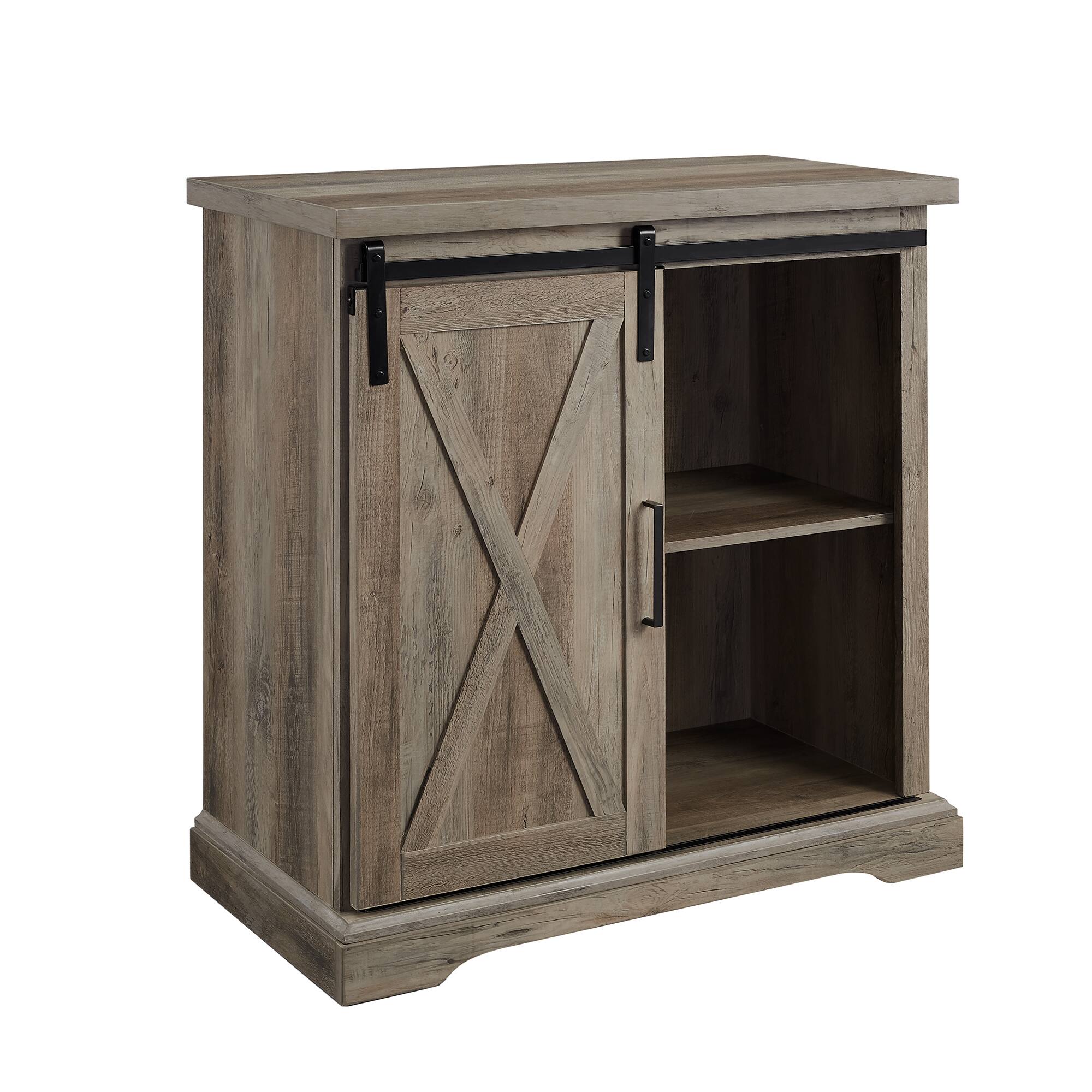 Walker Edison 32" Grey Wash Sliding Barn Door Farmhouse Accent Cabinet