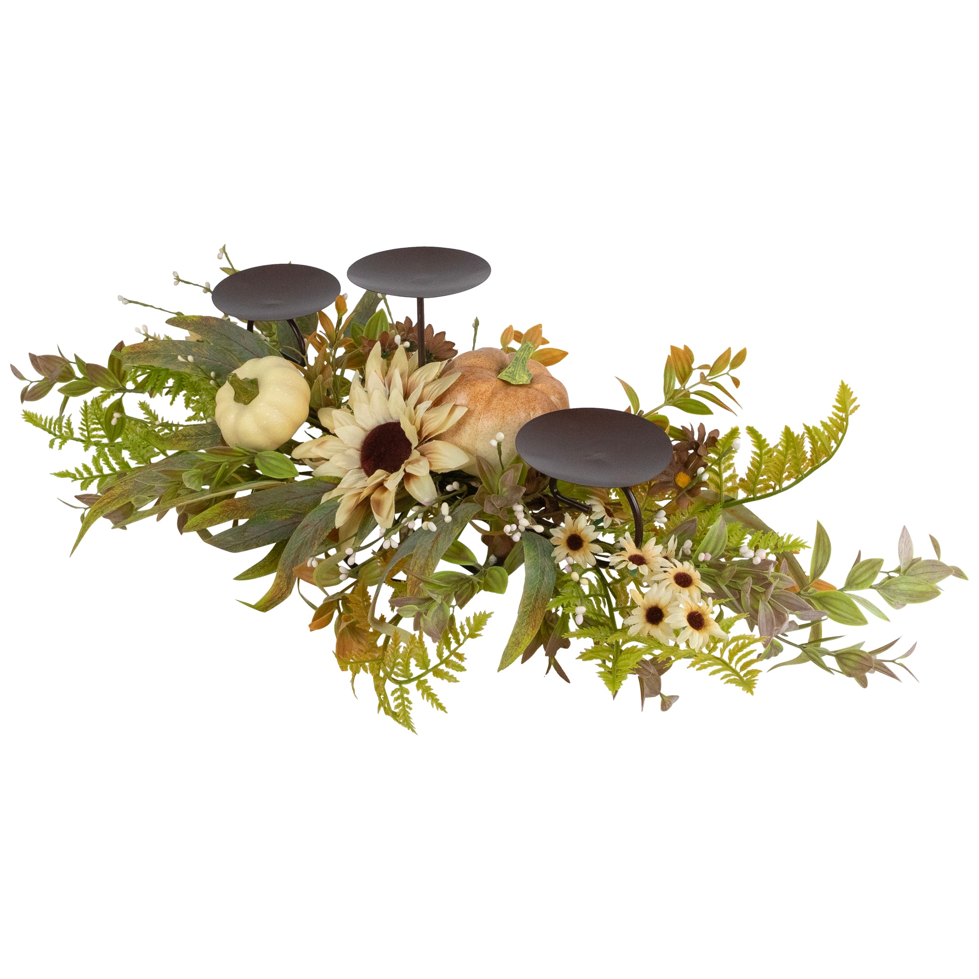 28" Sunflower & Pumpkins Fall Harvest Triple Candle Holder