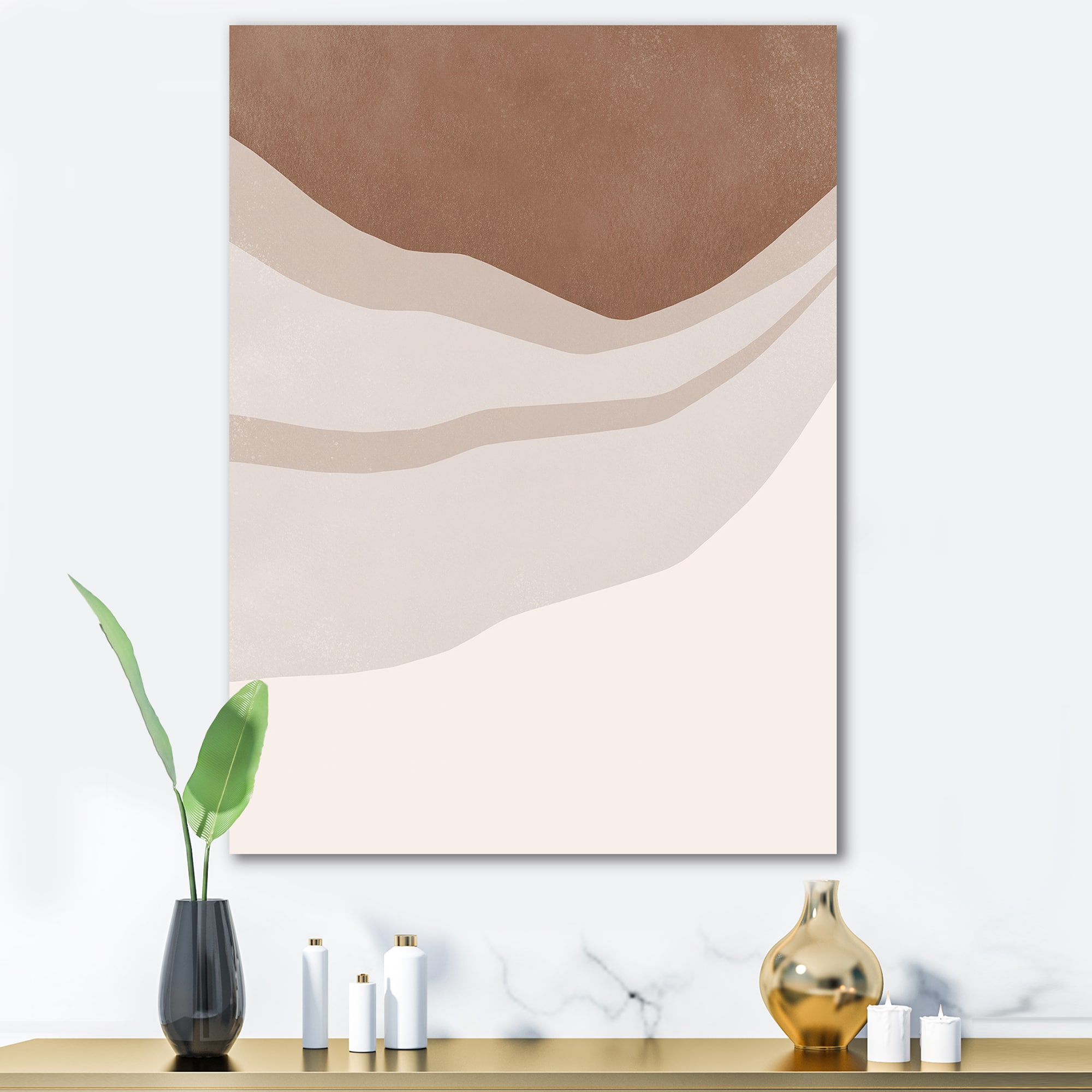 Designart - Terracotta and Ivory Shapes with Scuff Effect - Modern Canvas Wall Art Print