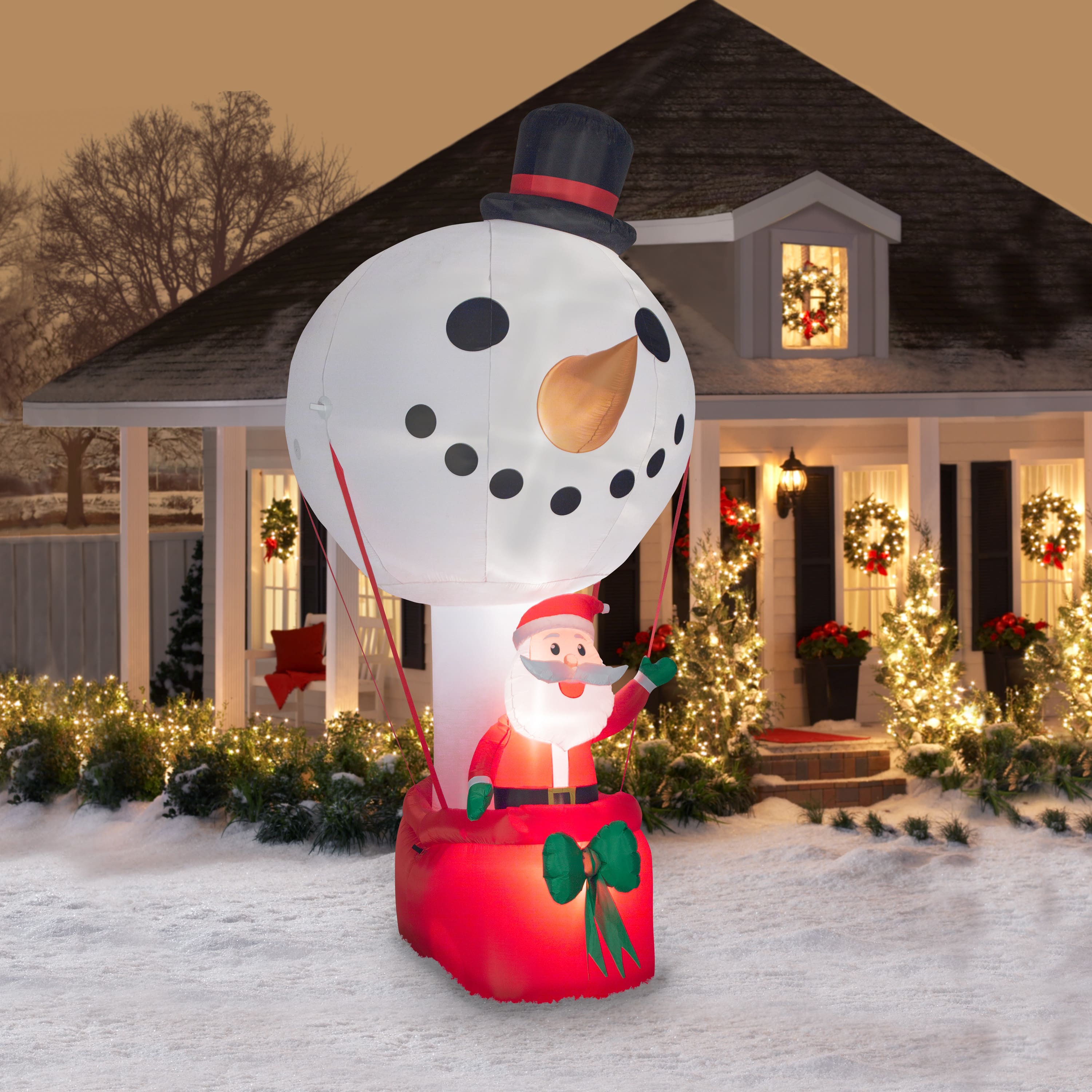 12ft. Airblown® Inflatable Christmas Giant Snowman Hot Air Balloon with Santa