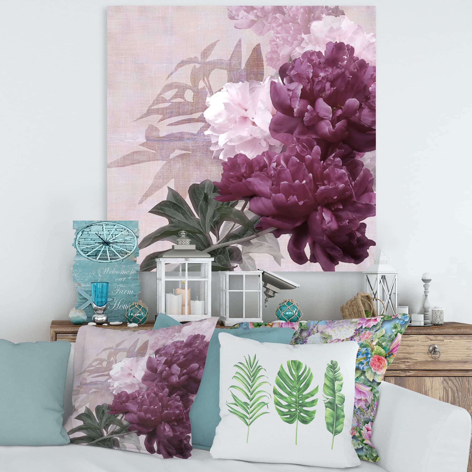 Designart - Vintage Purple and Pink Flowers I - Traditional Canvas Wall Art Print