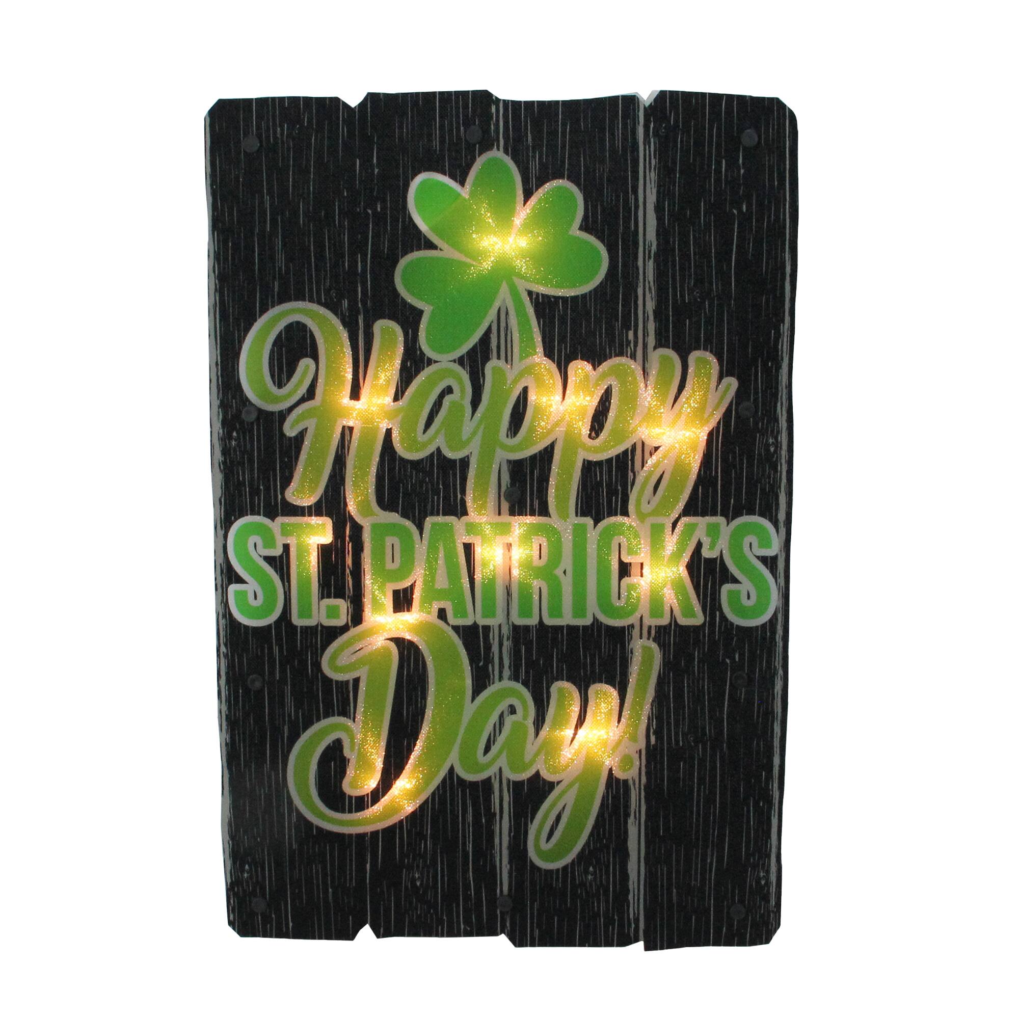 16" Lighted Shimmering Happy St. Patrick's Day Shamrock Window Silhouette