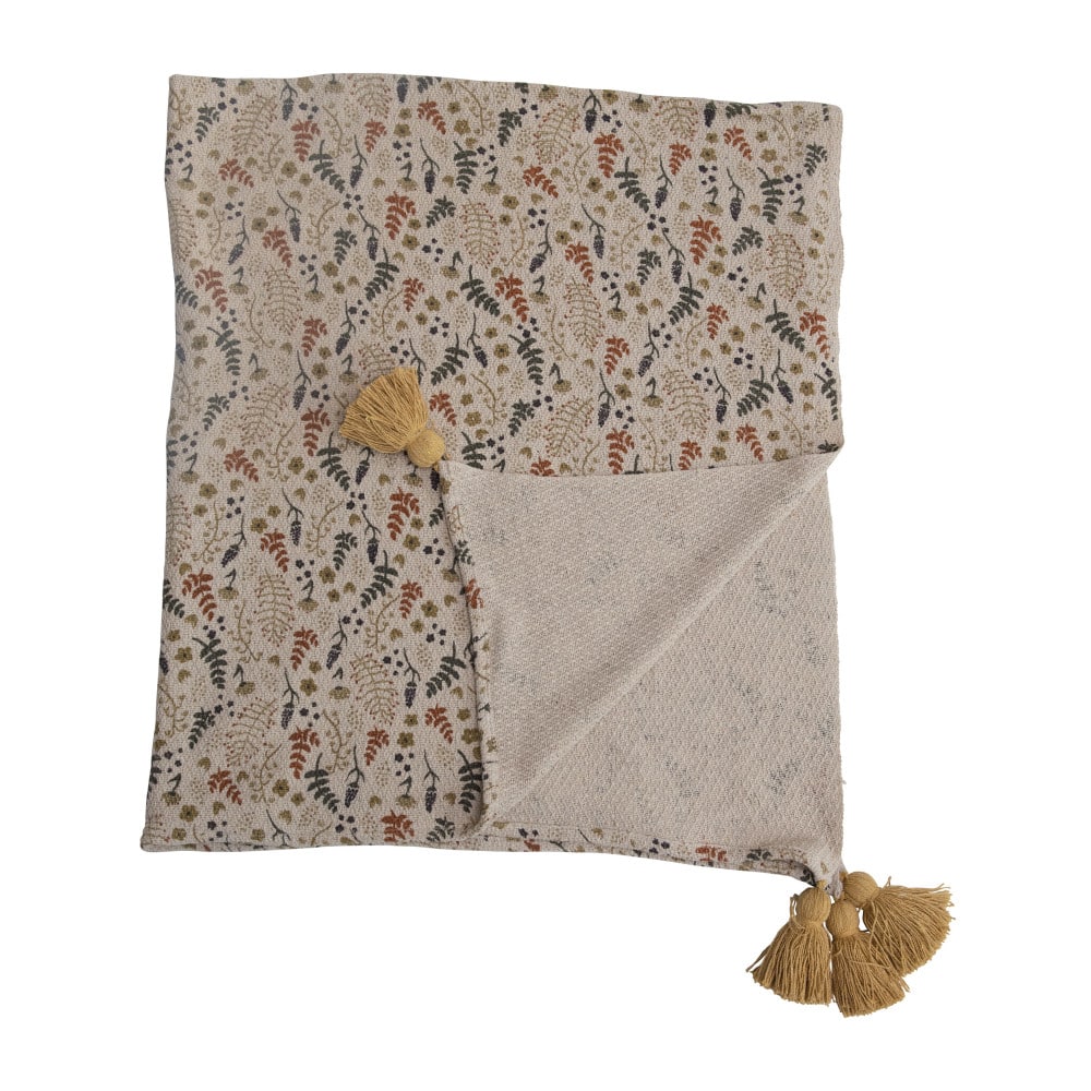 Hello Honey® Woven Recycled Cotton Blend Throw Blanket with Floral Pattern and Tassels
