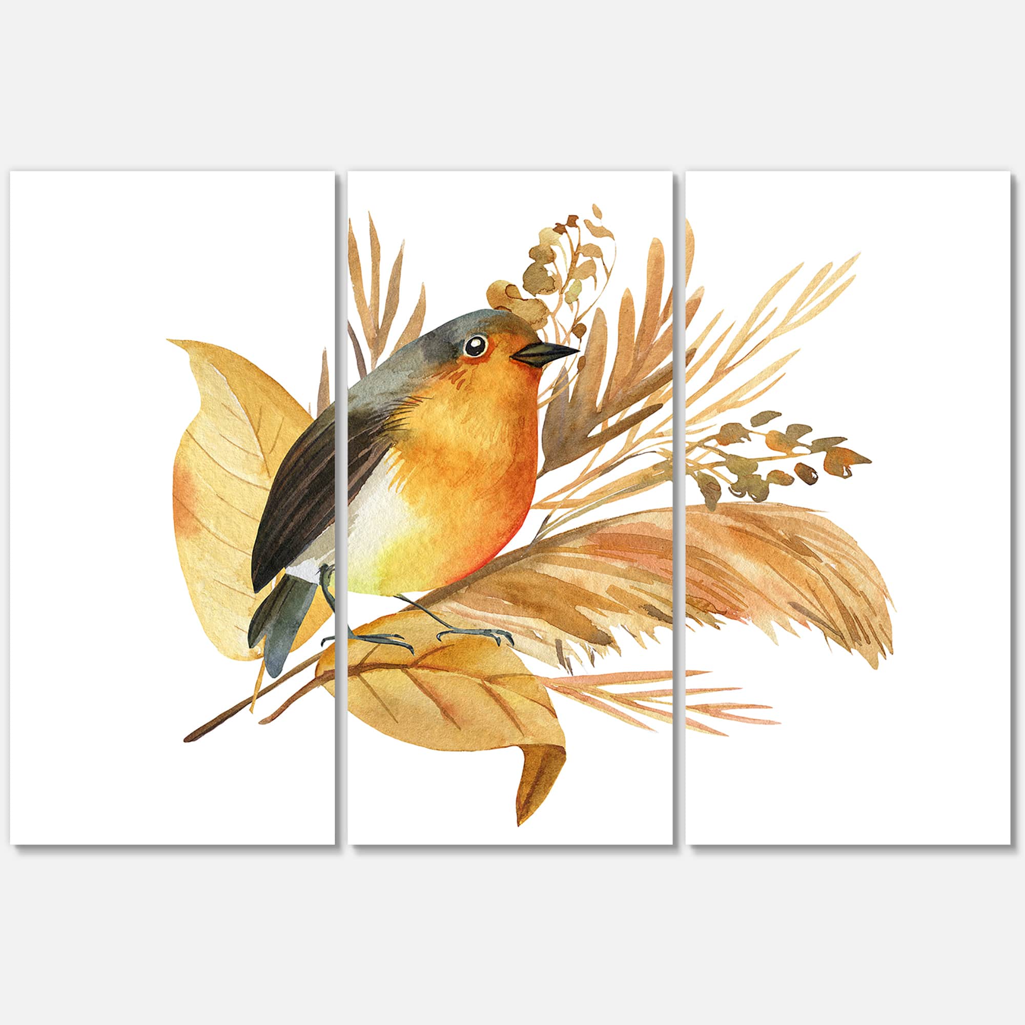 Designart - Robin Bird and Autumn Flowers