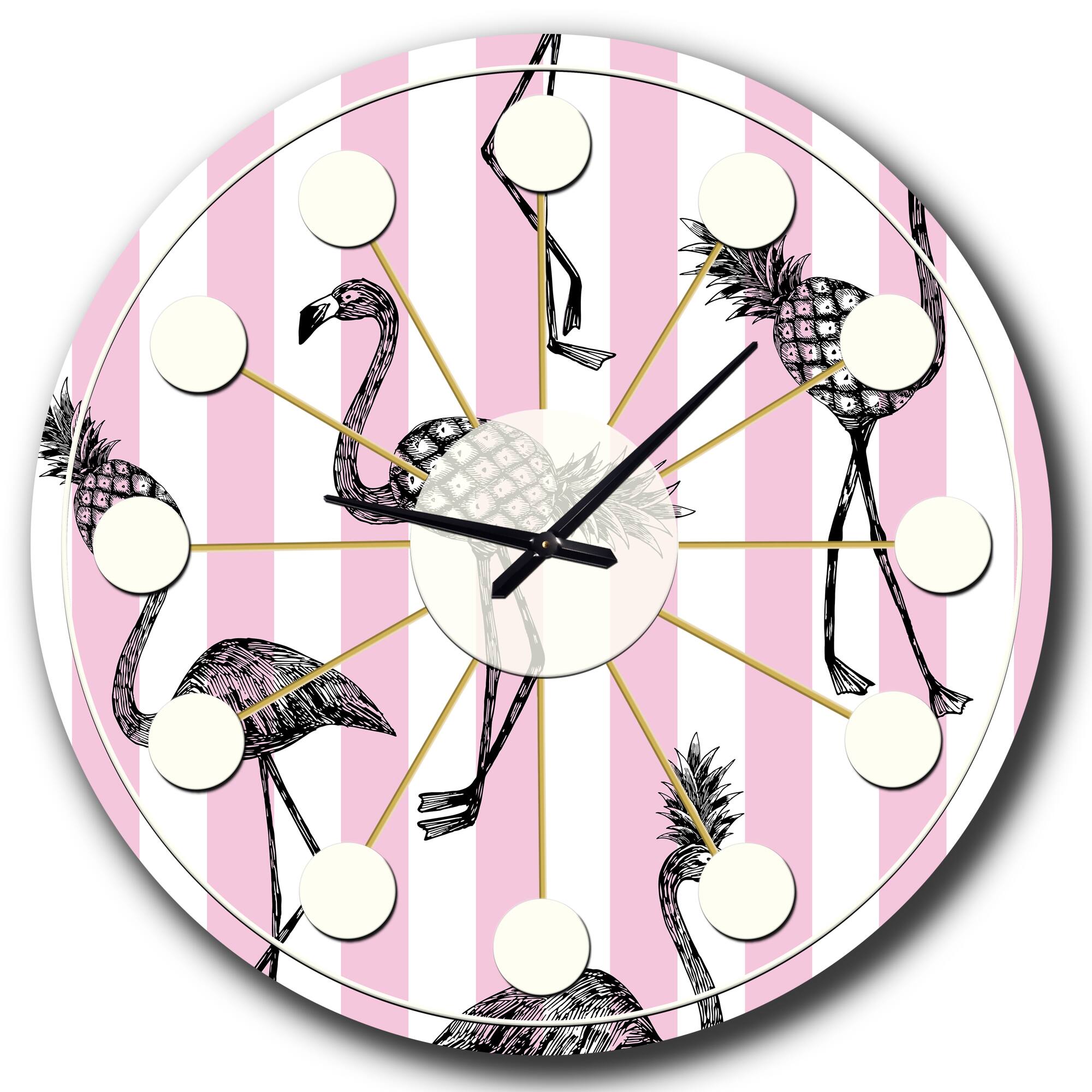 Designart 'Flamingo On Pink Mid-Century Modern Wall Clock