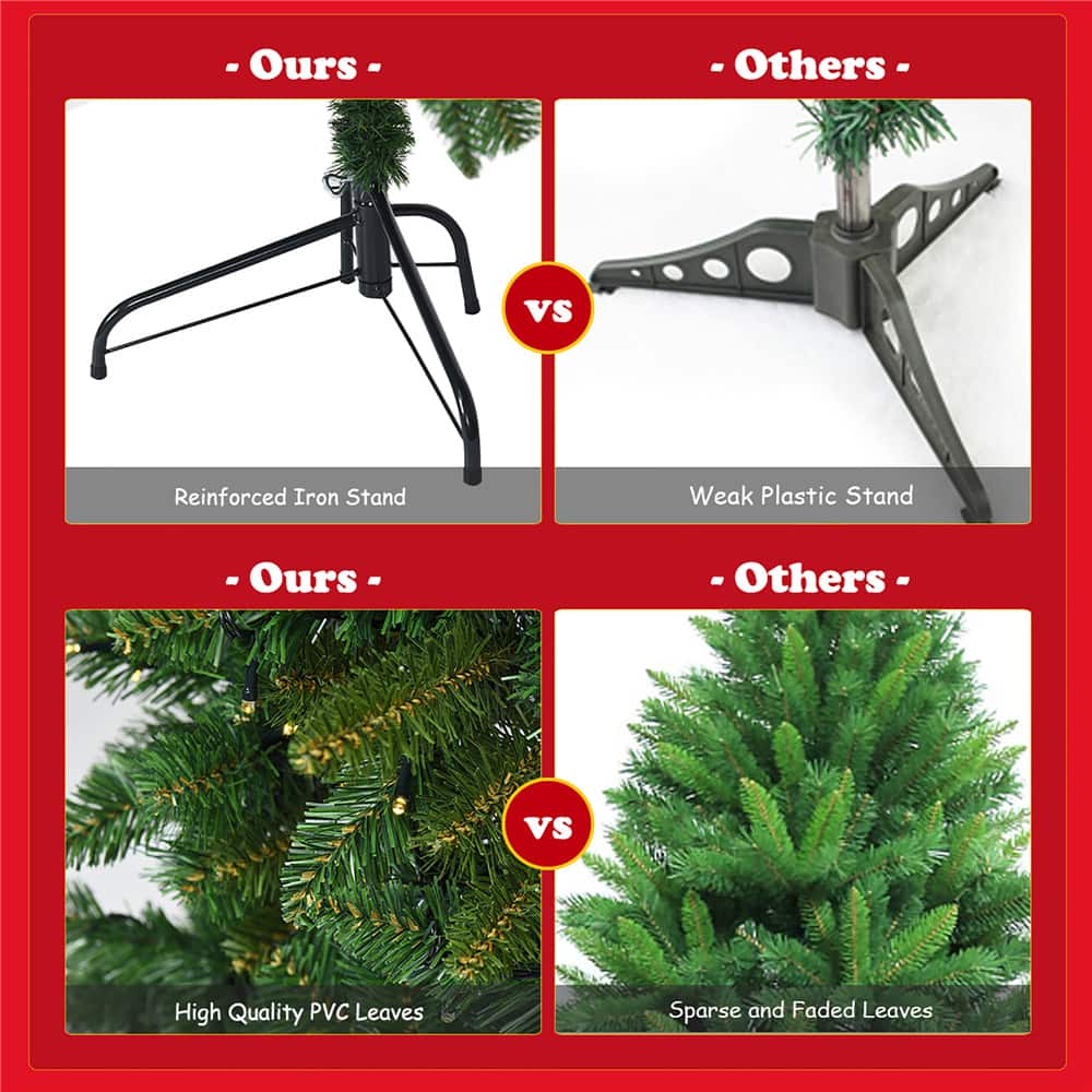 Costway 6ft. Pre-Lit Green Artificial Half Christmas Tree, Warm White LED Lights