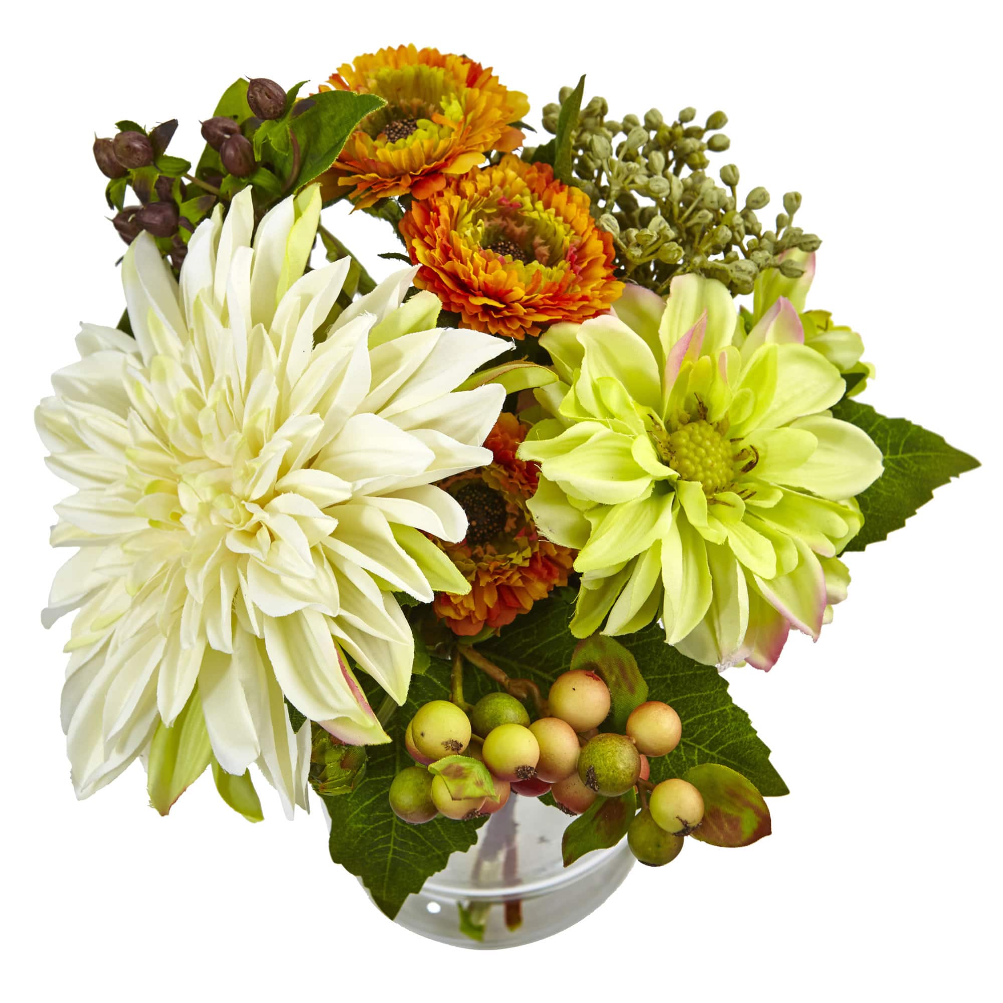 10.5" Dahlia & Mum Arrangement with Glass Vase