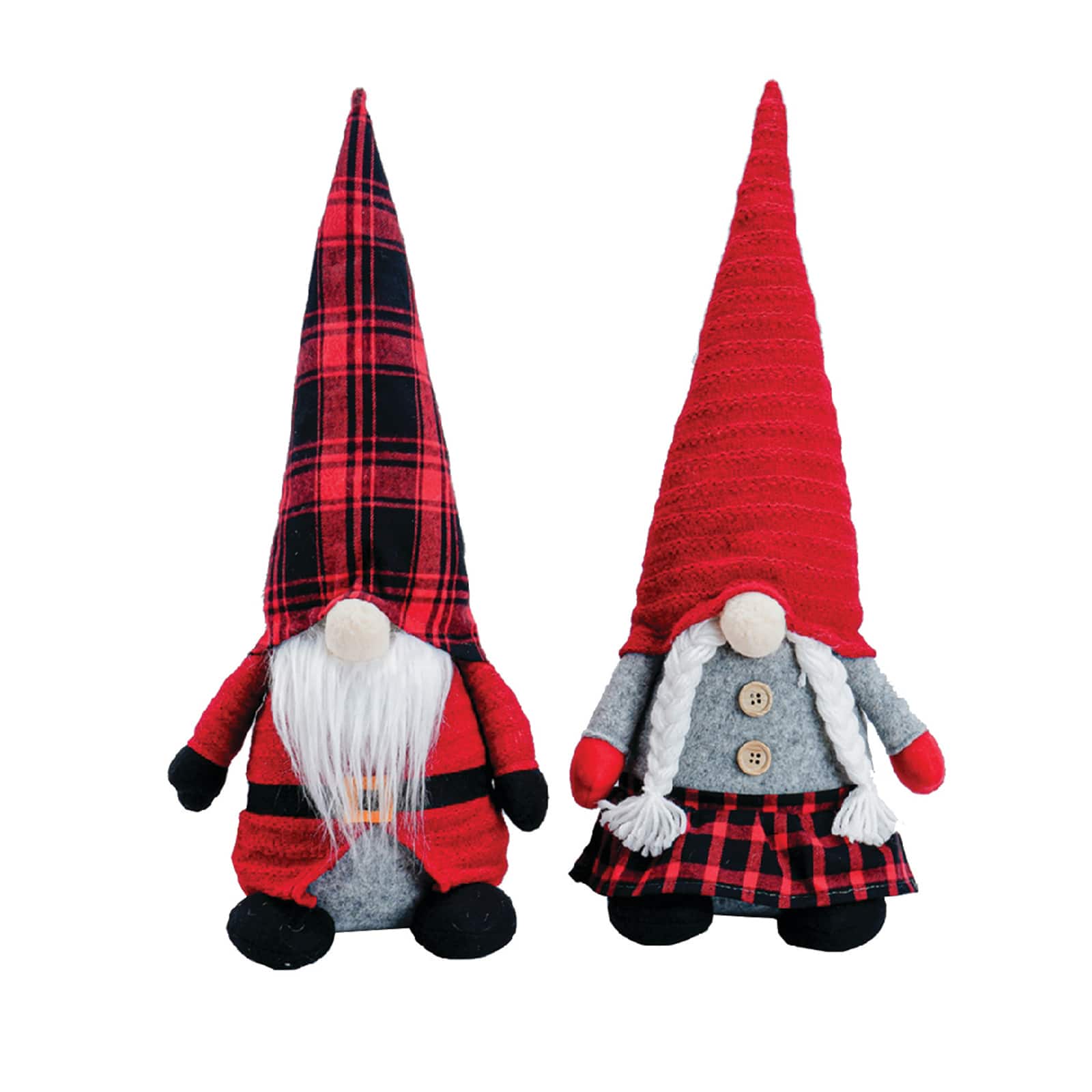 Santa's Workshop 13" Buffalo Plaid Gnomes Set