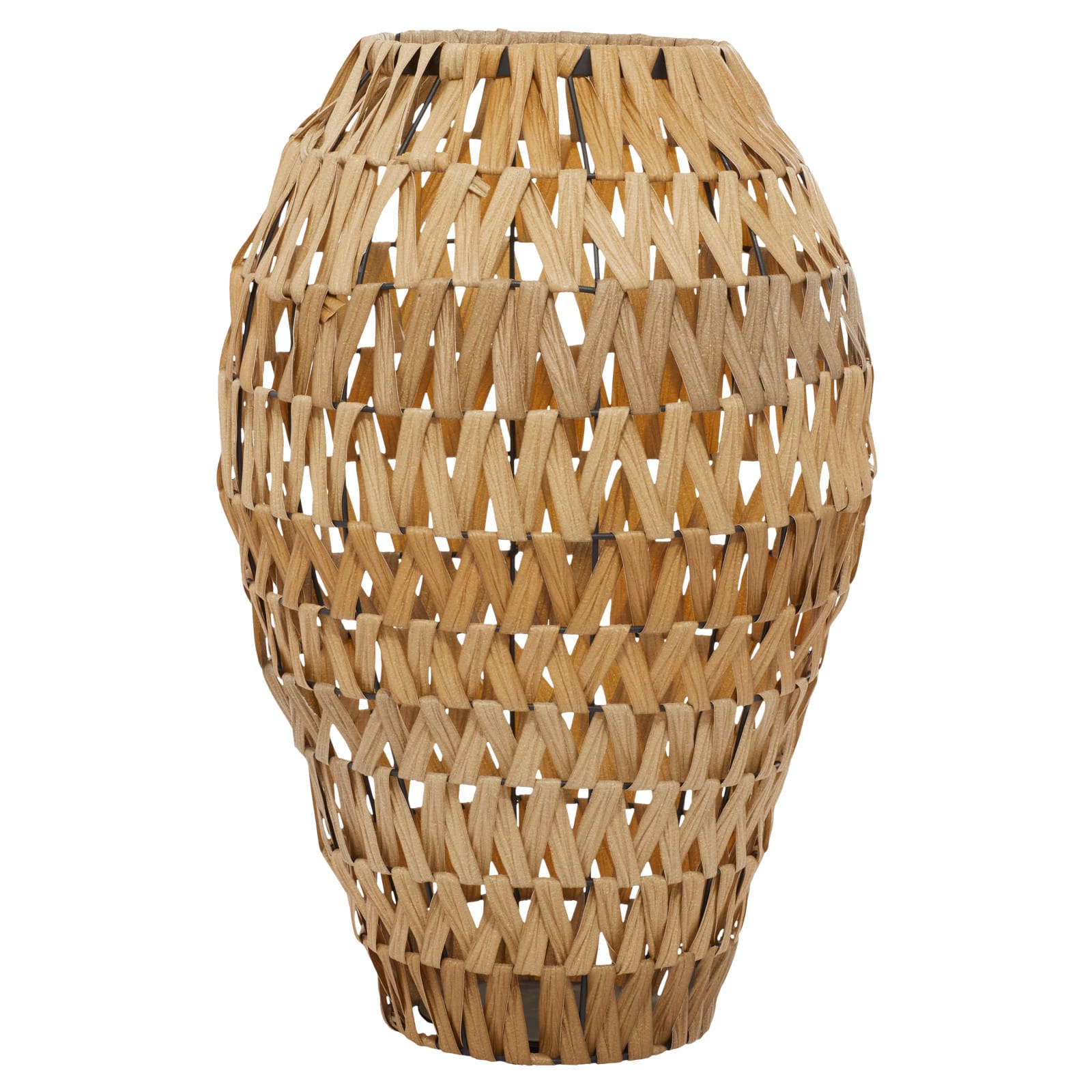 Brown Plastic Rattan Handmade Woven Vase 15" x 15" x 22"